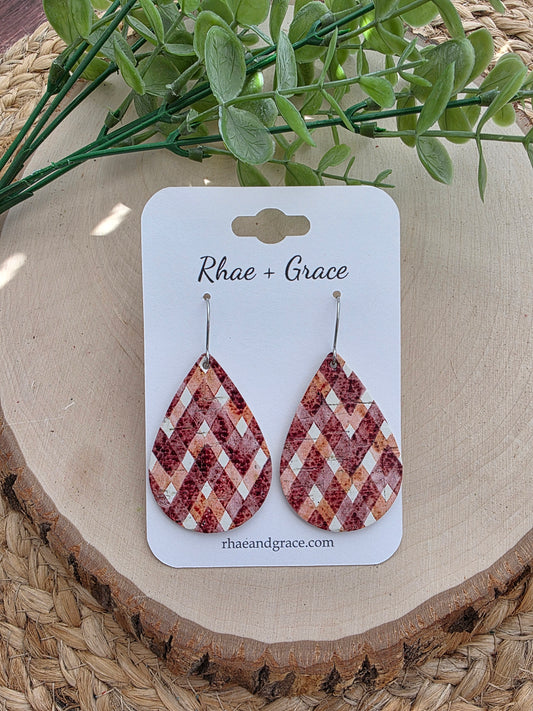 Maroon & Orange Teardrop Earrings - Medium