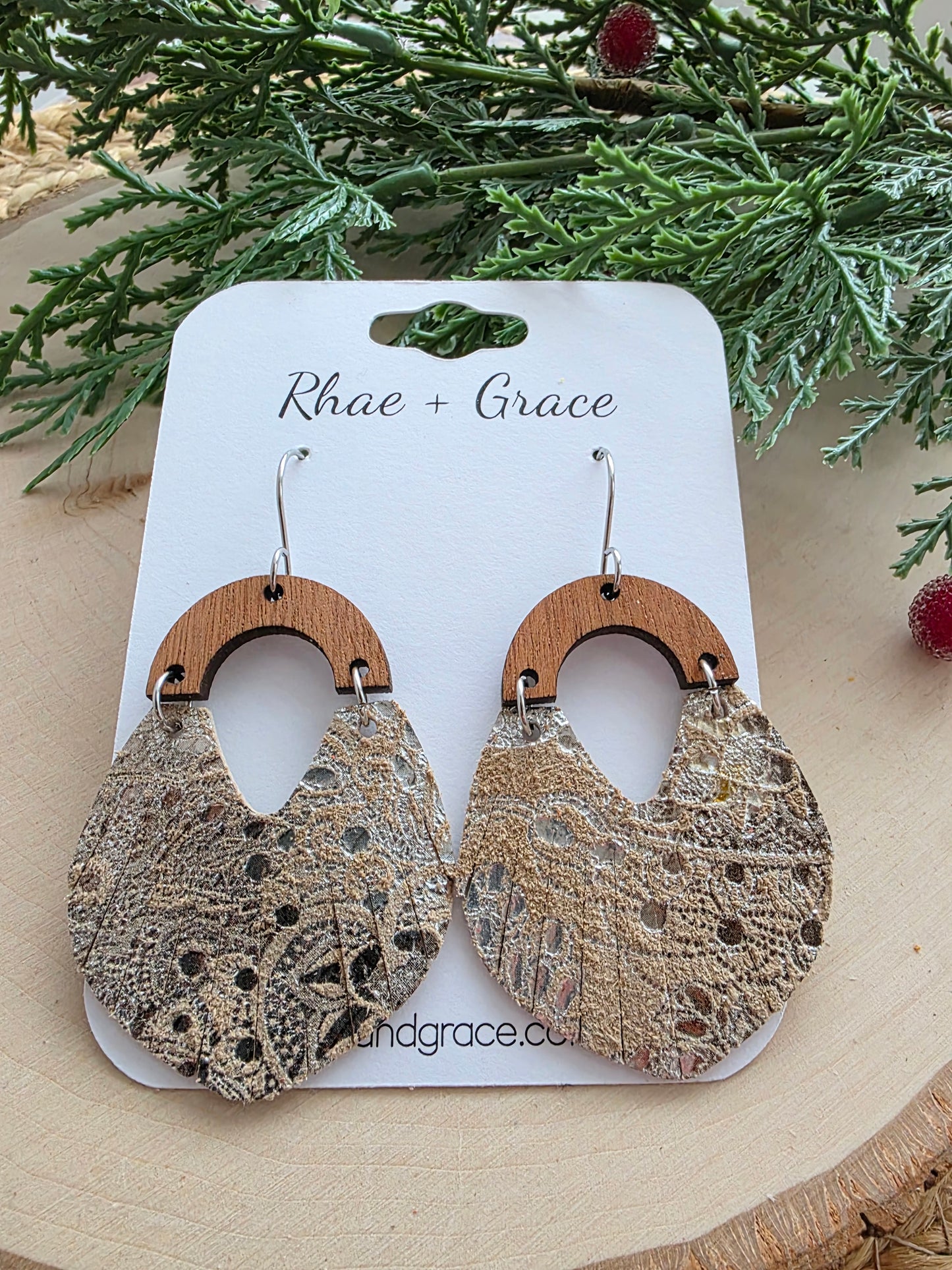 Beige & Silver Fringe Swoop Earrings