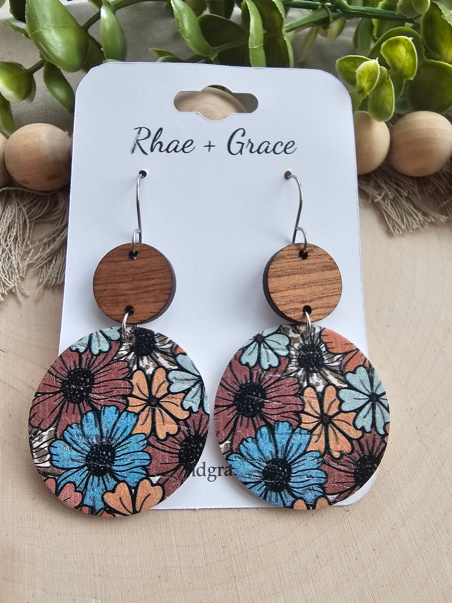 Boho Daisies Large Circle Drop Earrings