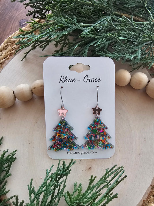 Gala Glitter Acrylic Christmas Tree Earrings