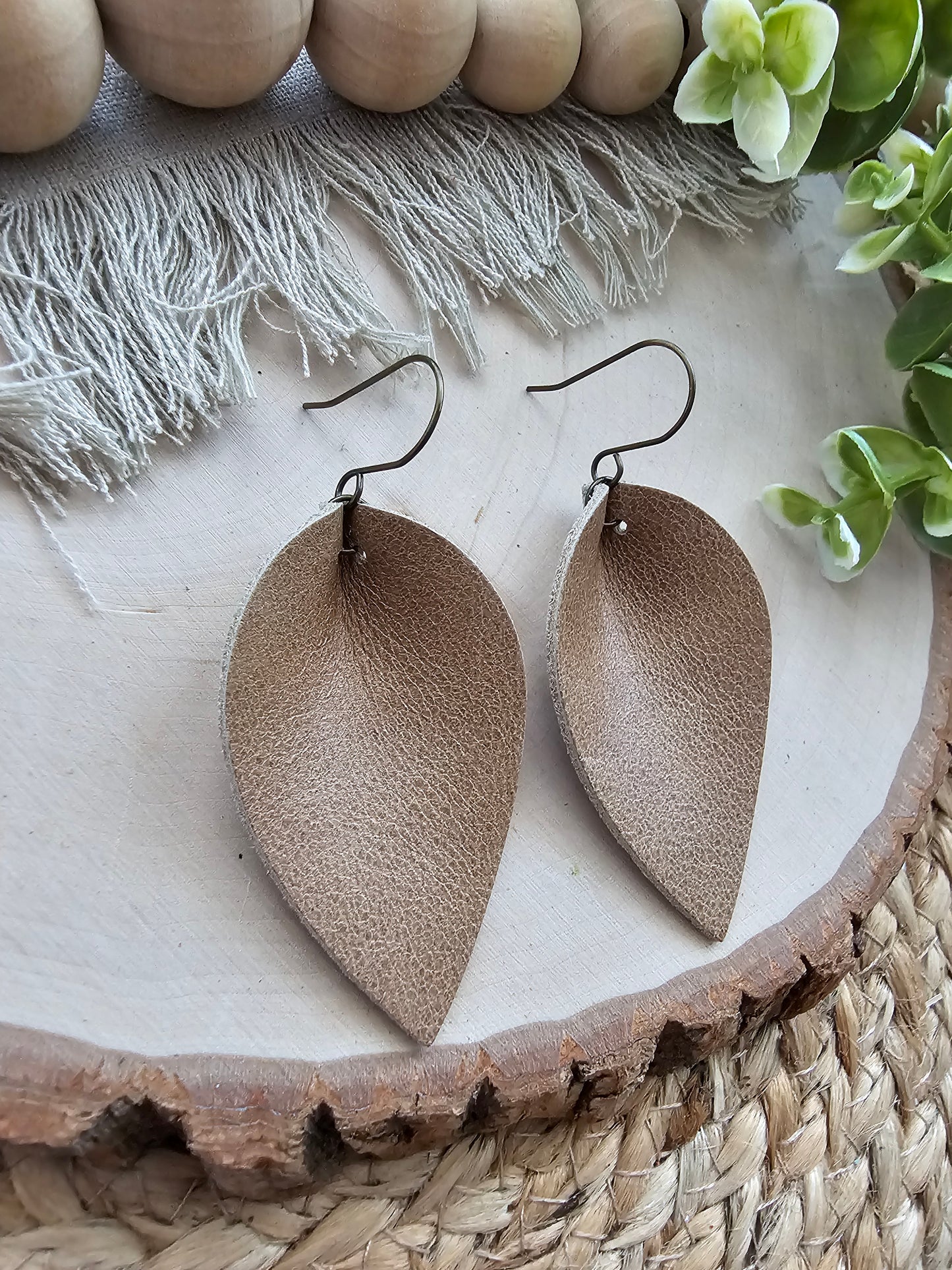 Camel Tan Pinched Petal Earrings - Large (2.5")