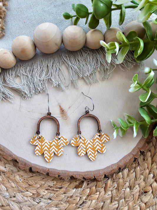 Mustard Broken Chevron Half Flower Earrings