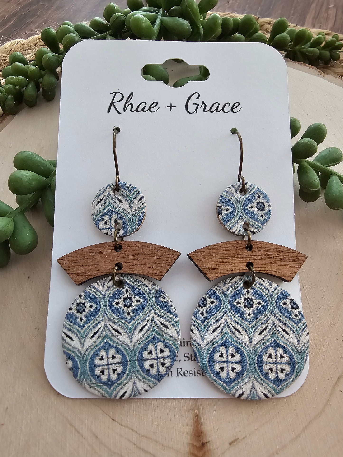 Blue Tile Circle Earrings