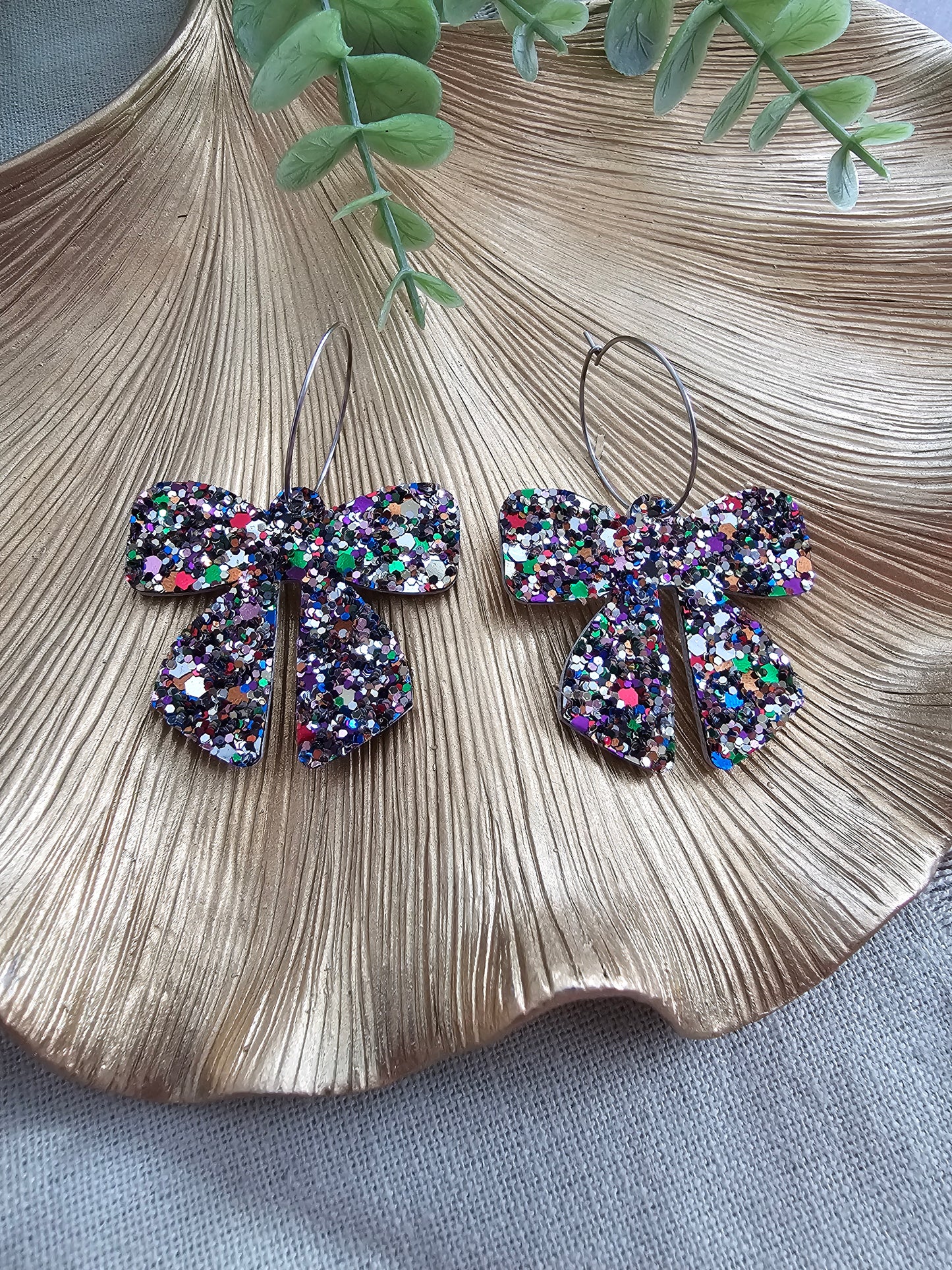 Jewel Glitter Bow Earrings