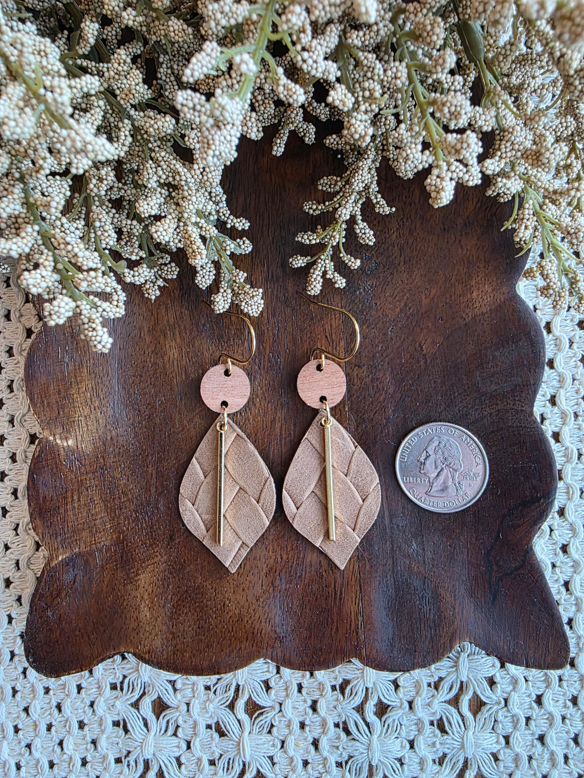 Brown Braided Pointed Petal Earrings