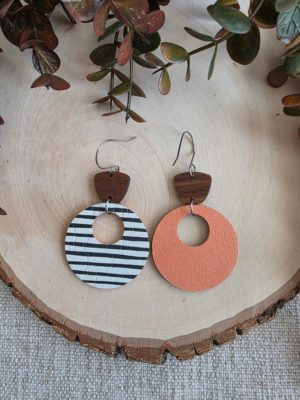 Black & White Striped Circle Cutout Earrings