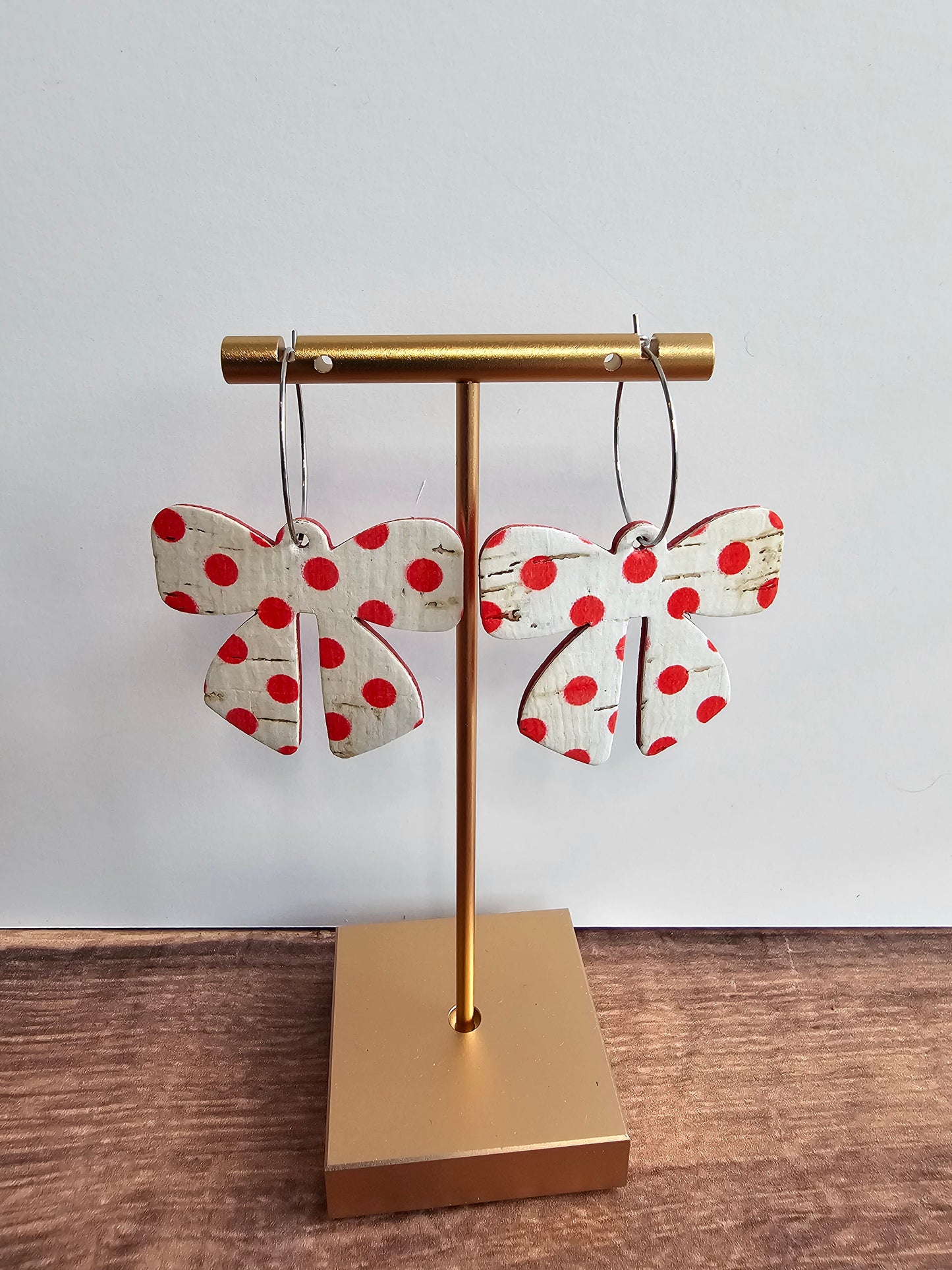 Red & White Polka Dot Bow Earrings