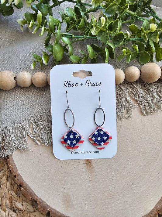 Stars & Stripes Dainty Diamond Drop Earrings