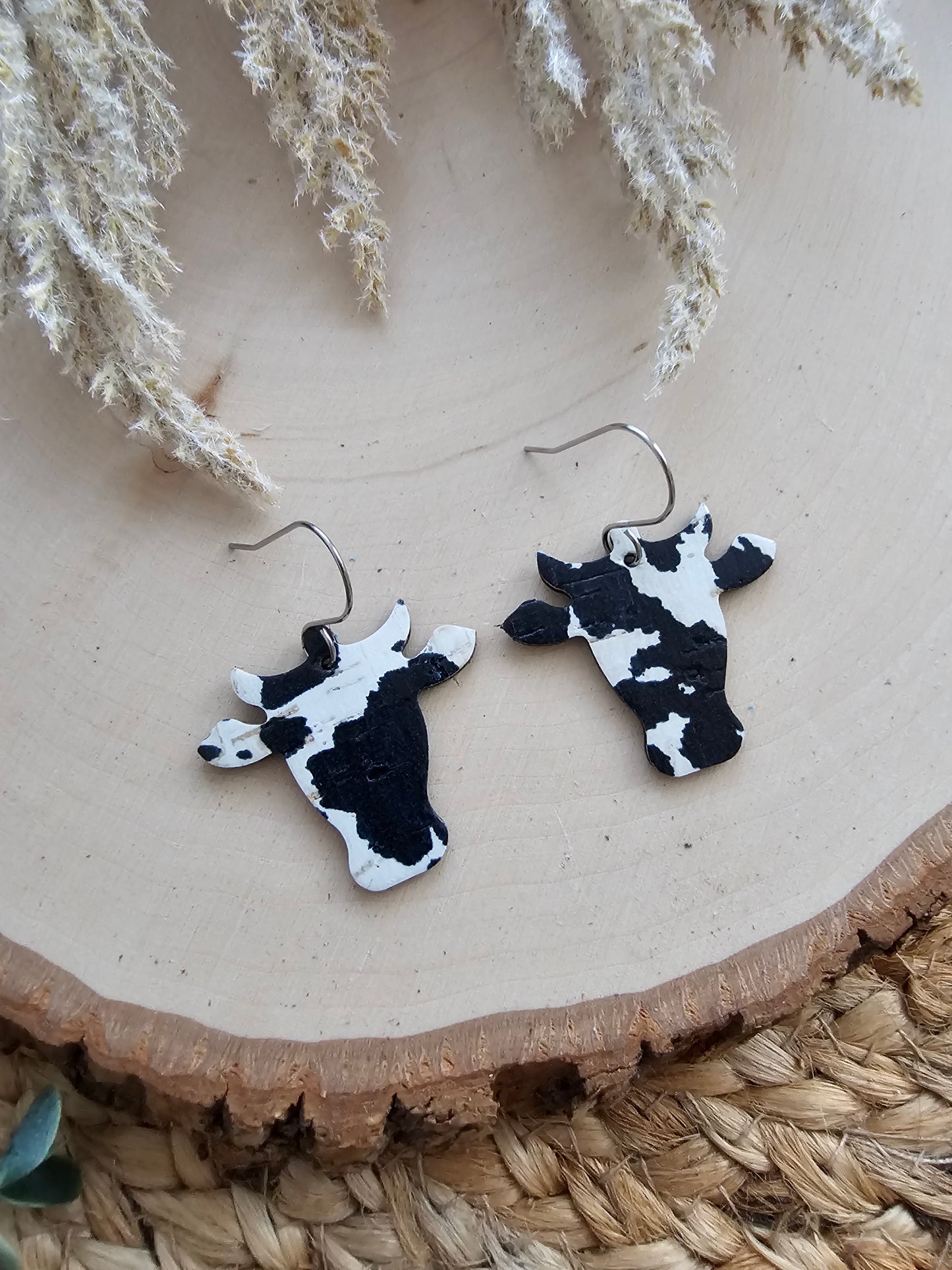 Black & White Cow Head Earrings