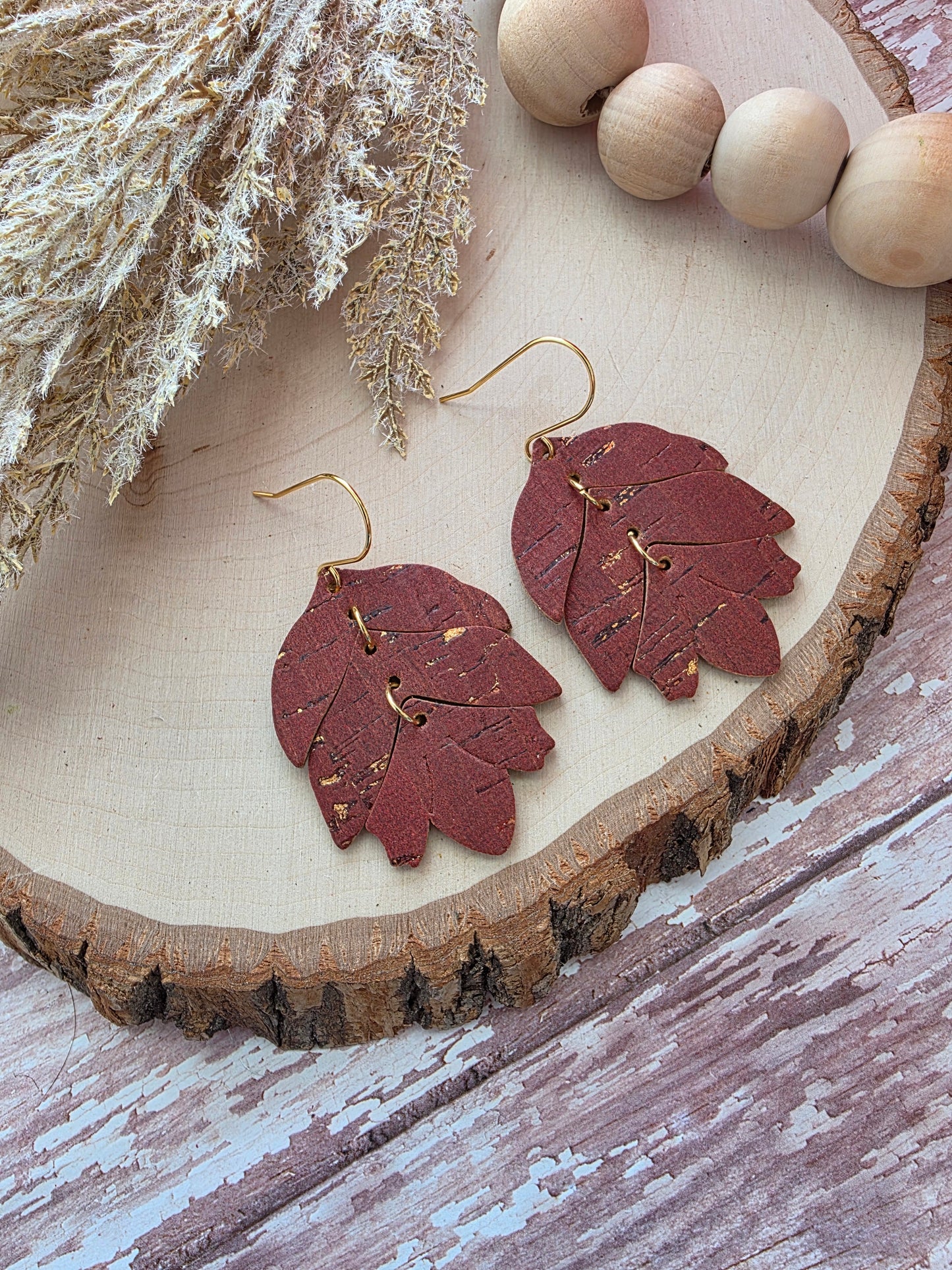 Rusty Red & Gold Tiered Leaf Earrings