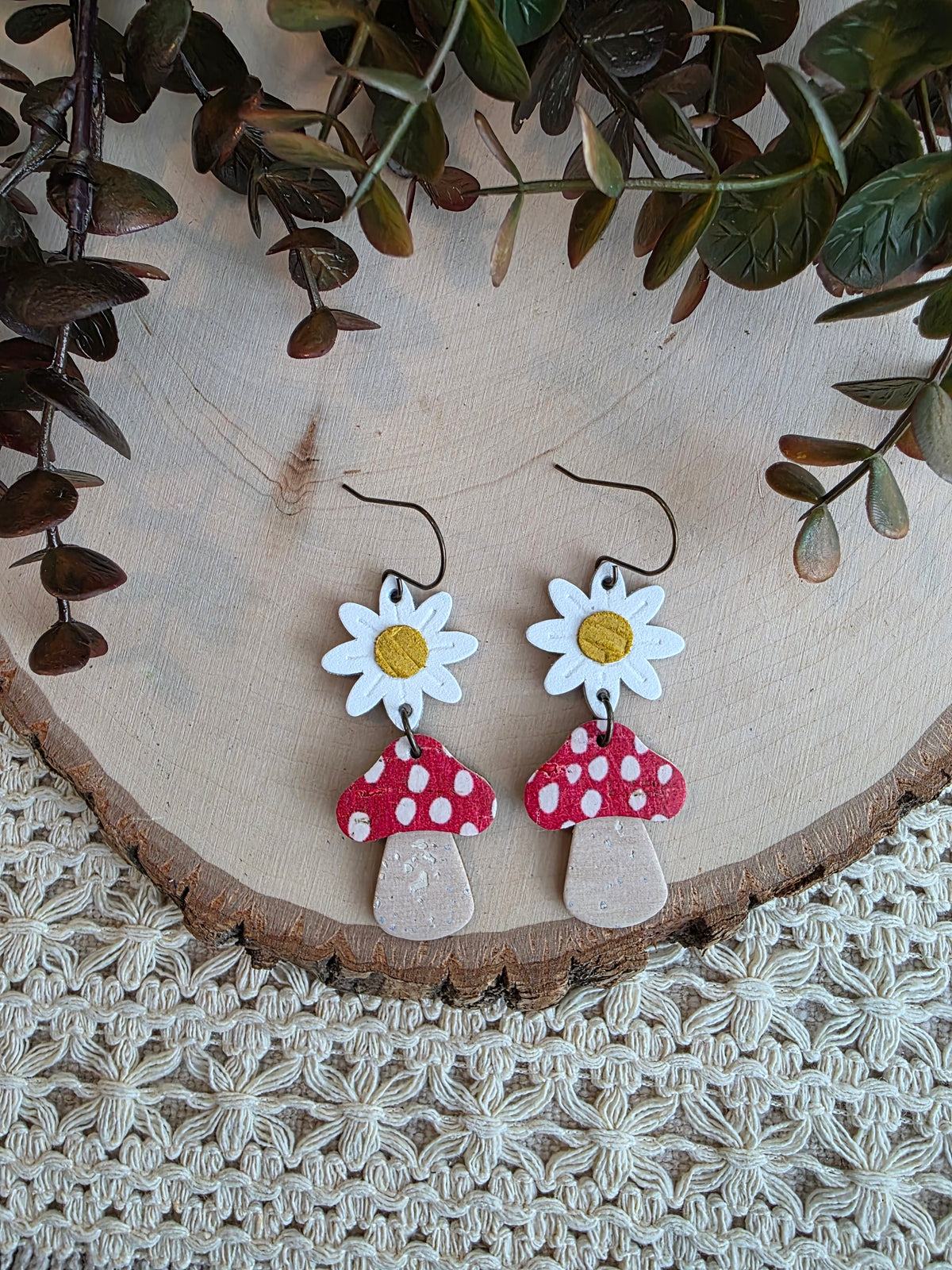 Whimsical Toadstool Earrings - Red