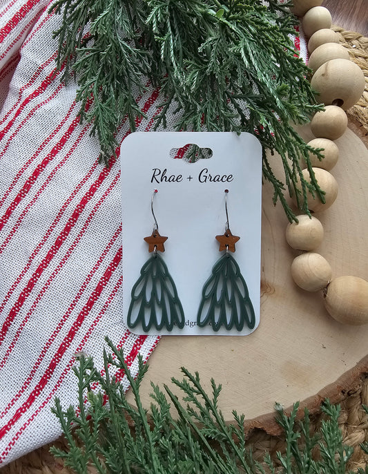 Green Loopy Acrylic Christmas Tree Earrings