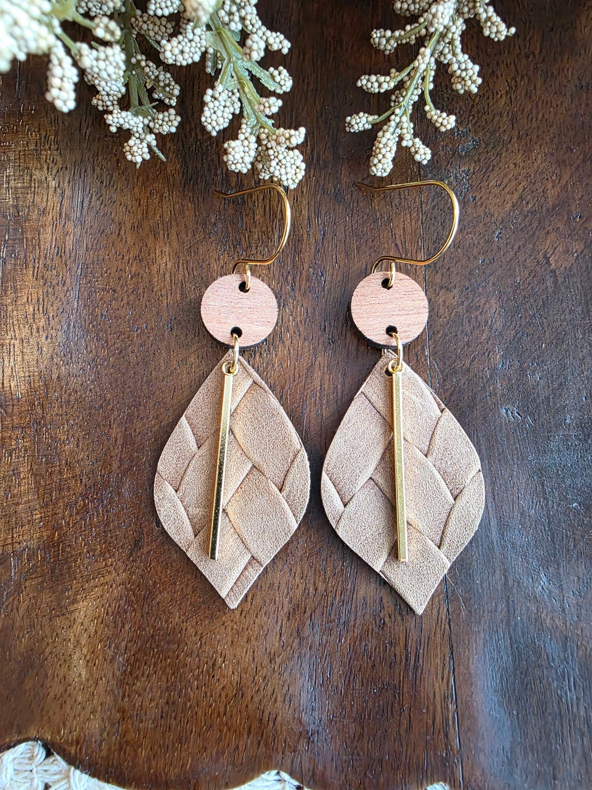 Brown Braided Pointed Petal Earrings