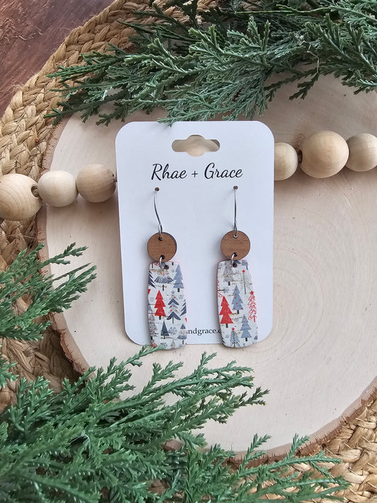 Tiny Holiday Tree Feather Bar Earrings