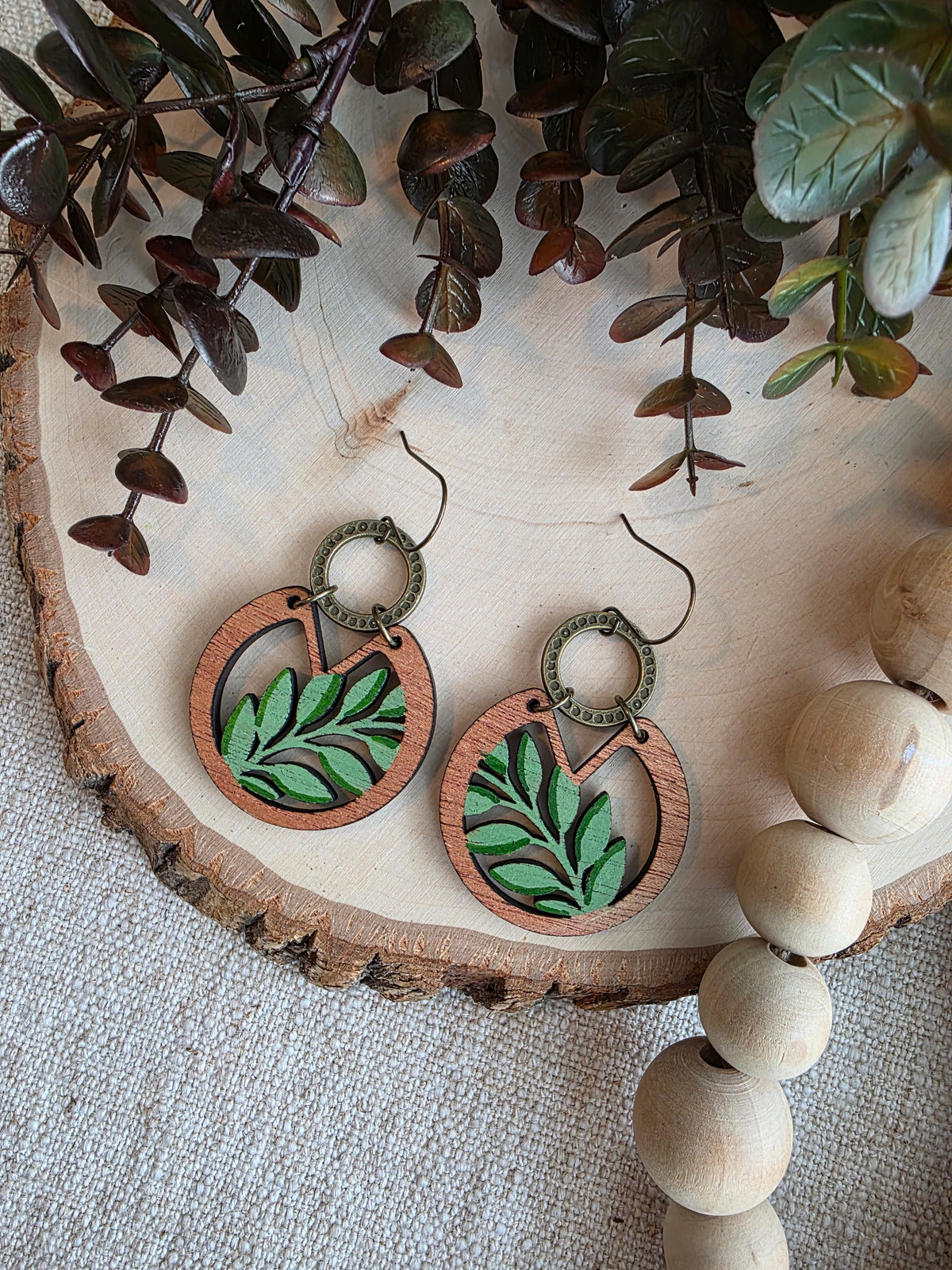 Botanical Leaf Cutout Wood Earrings