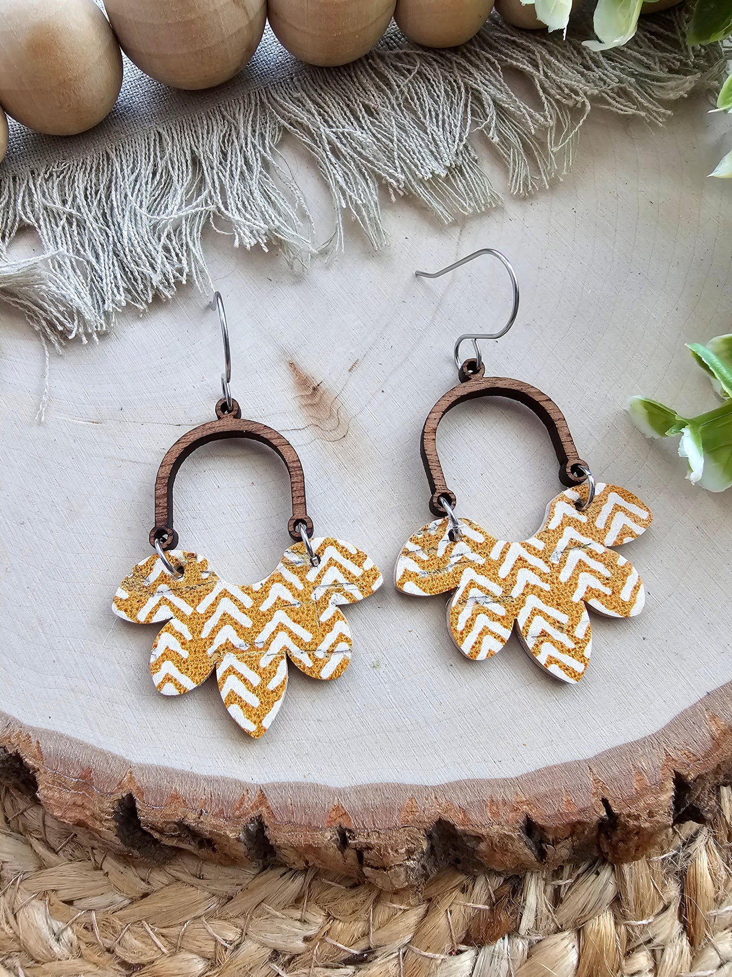 Mustard Broken Chevron Half Flower Earrings