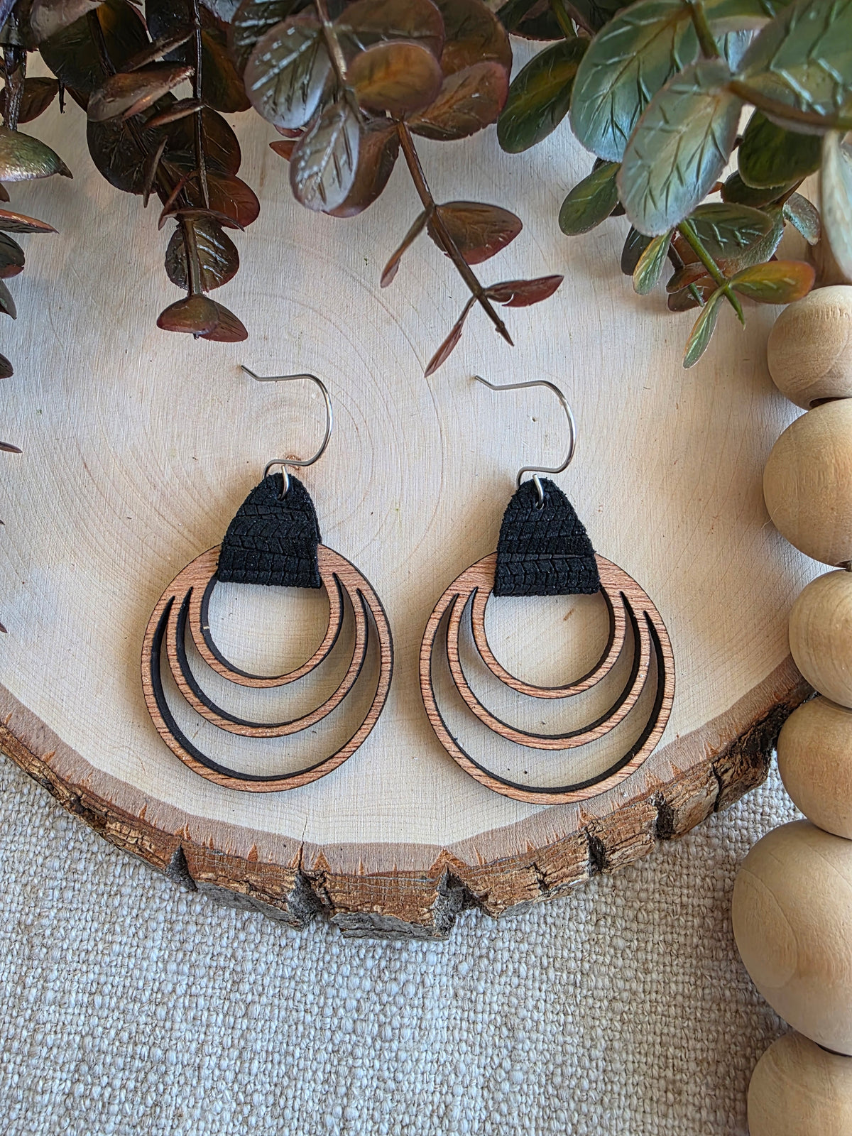 Black Triple Hoop Earrings