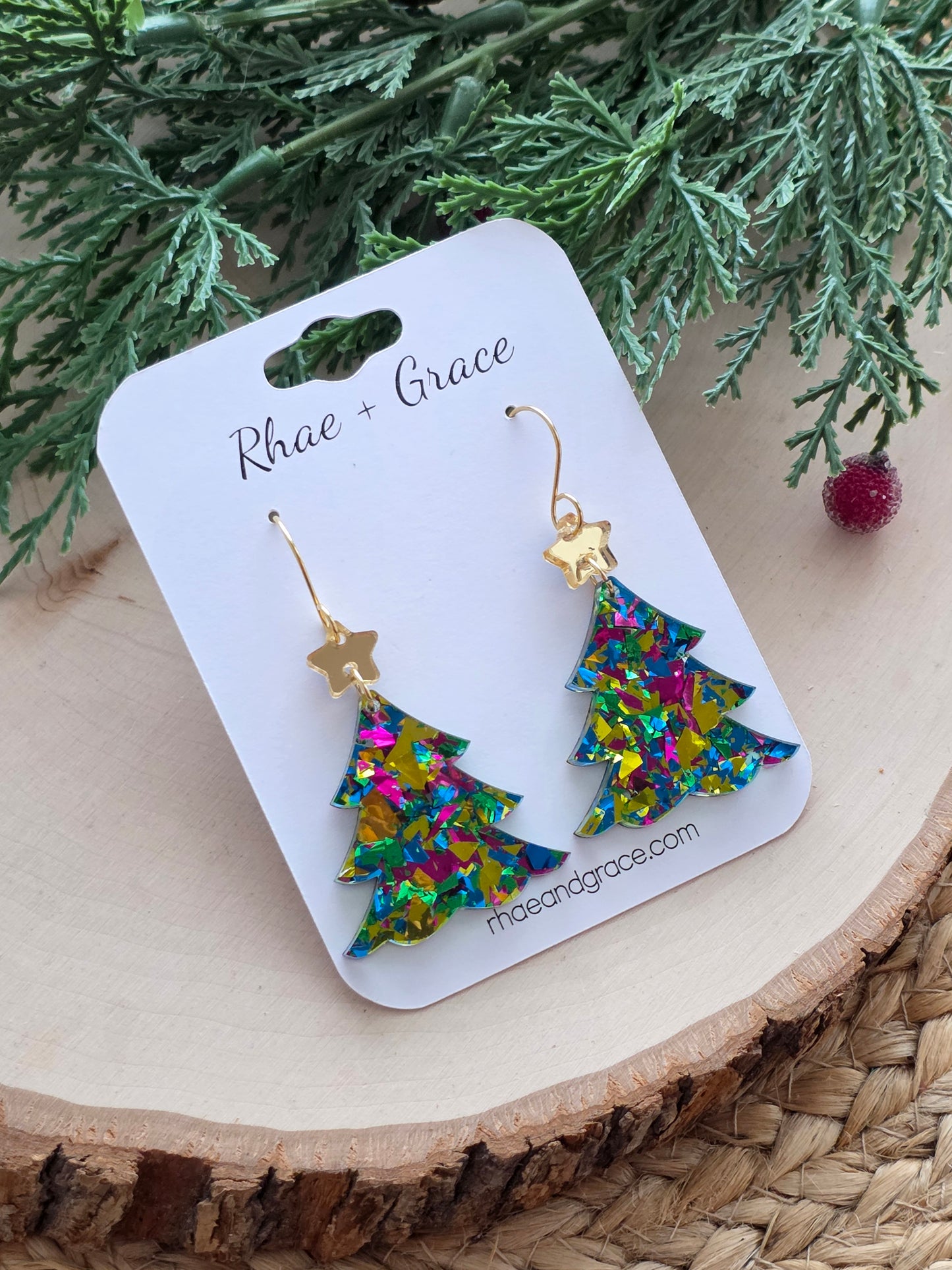 Gala Confetti Acrylic Christmas Tree Earrings