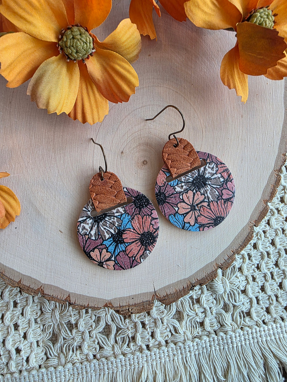 Autumn Floral Looped Circle Earrings
