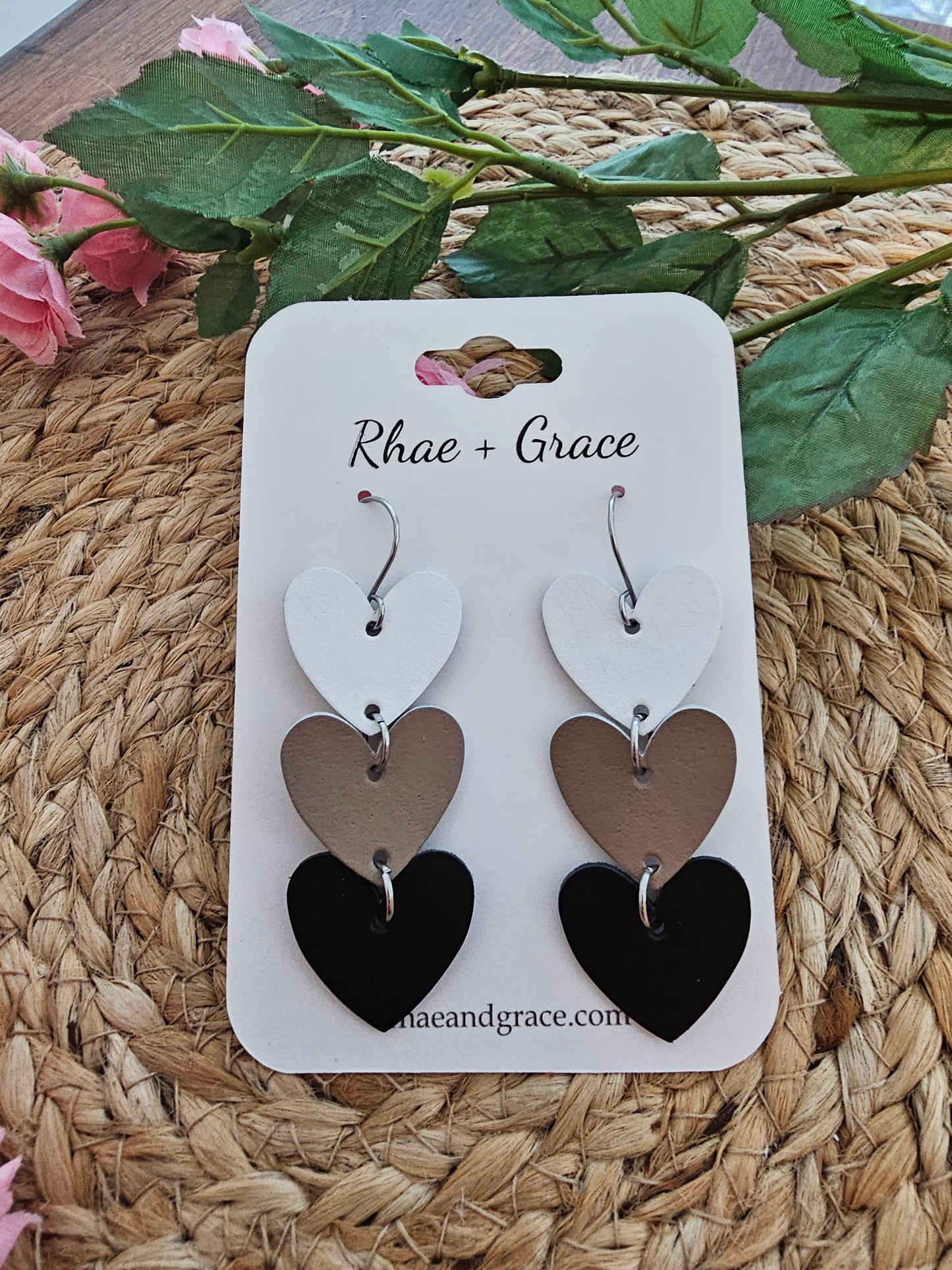 Neutral Stacked Heart Earrings