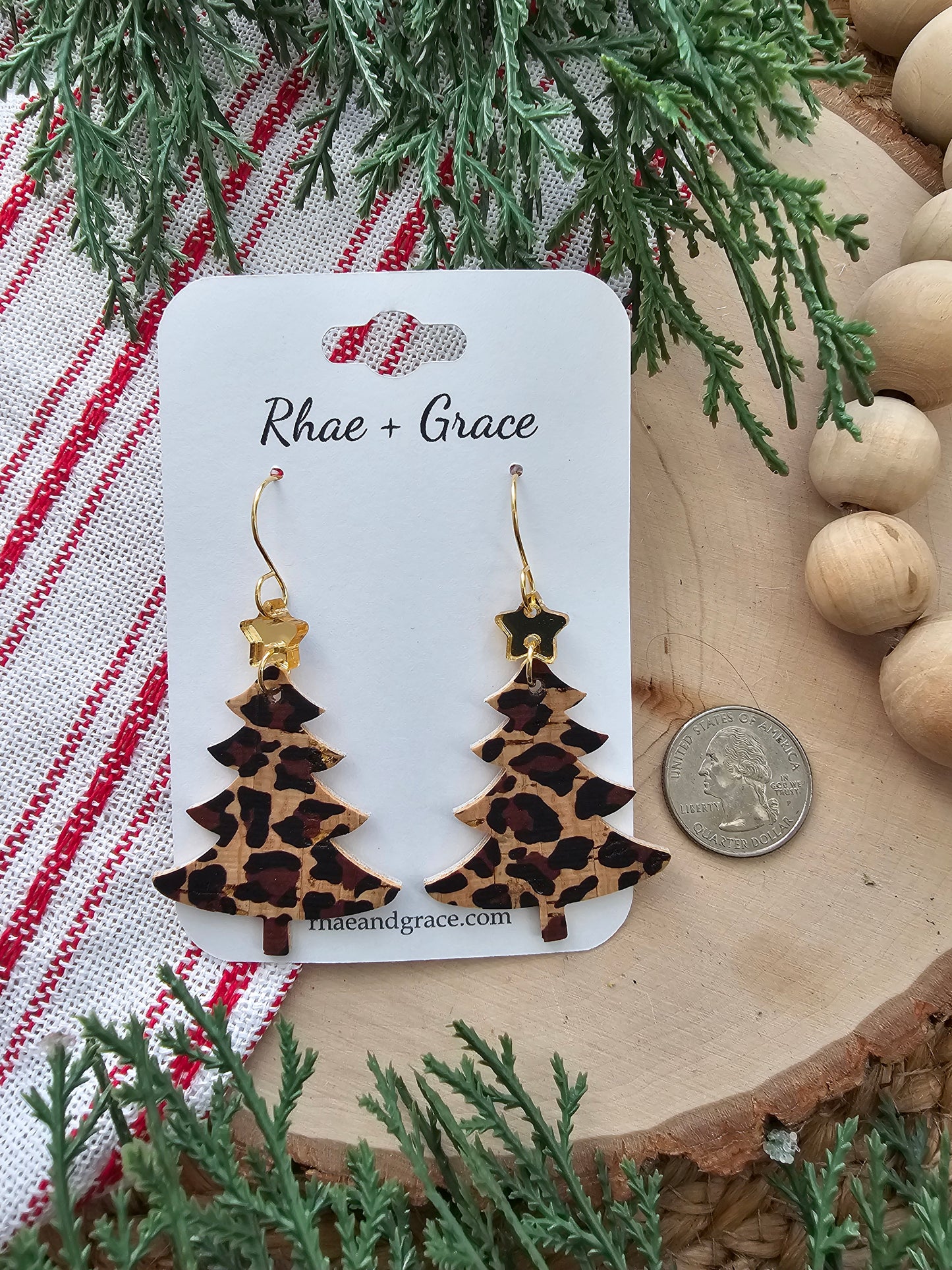 Cheetah Print Christmas Tree Earrings