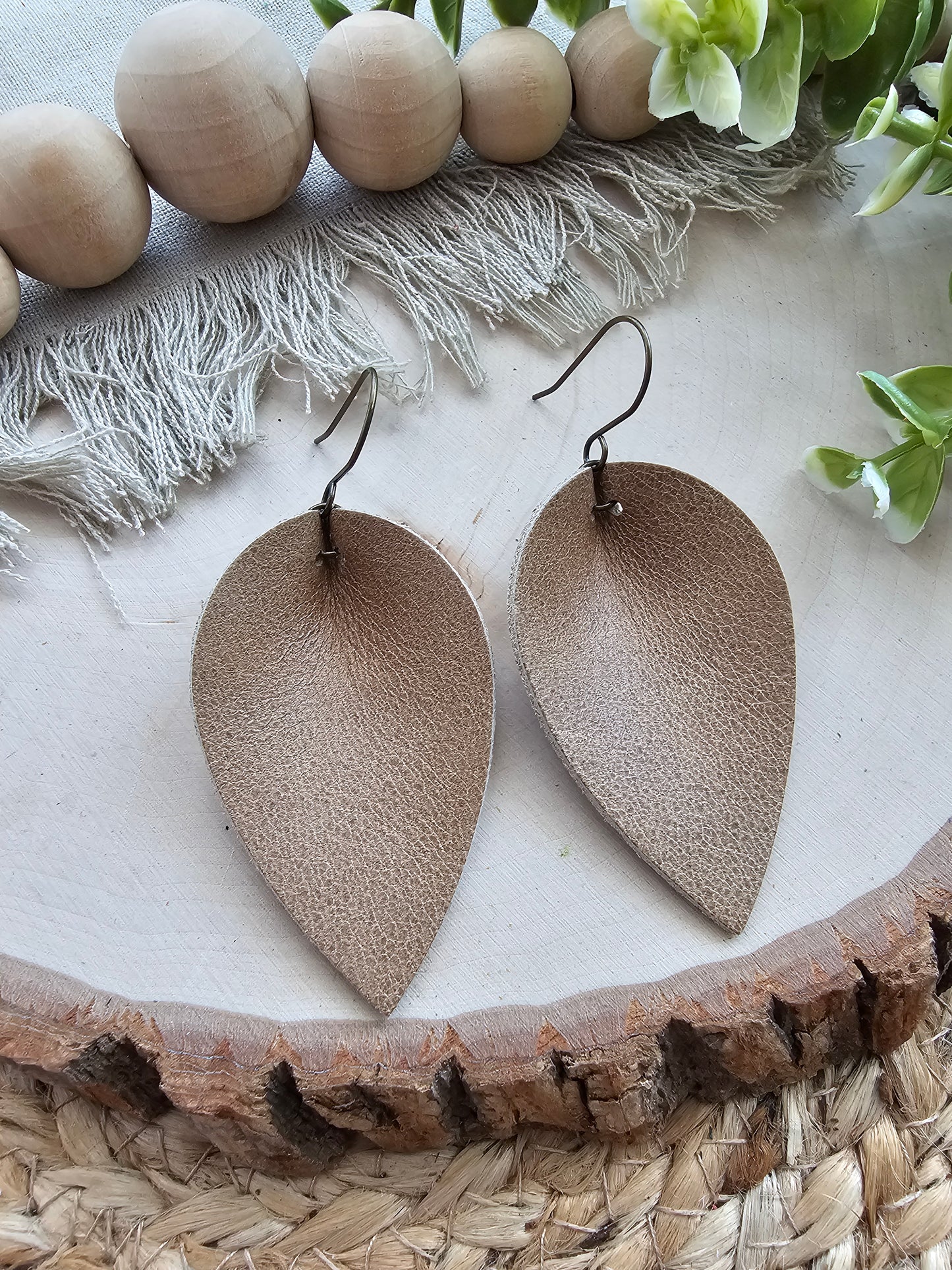 Camel Tan Pinched Petal Earrings - Large (2.5")