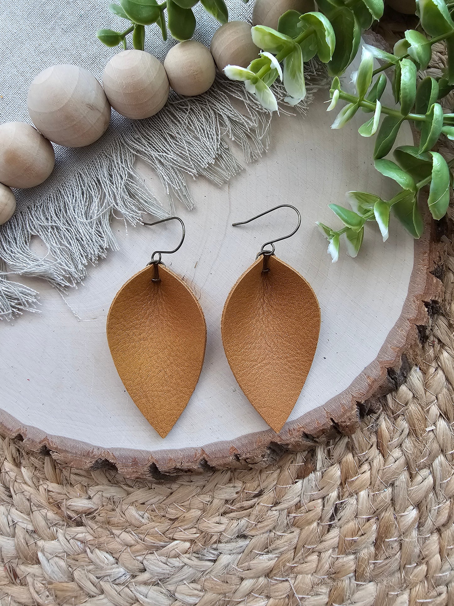 Honey Brown Pinched Petal Earrings - Large (2.5")