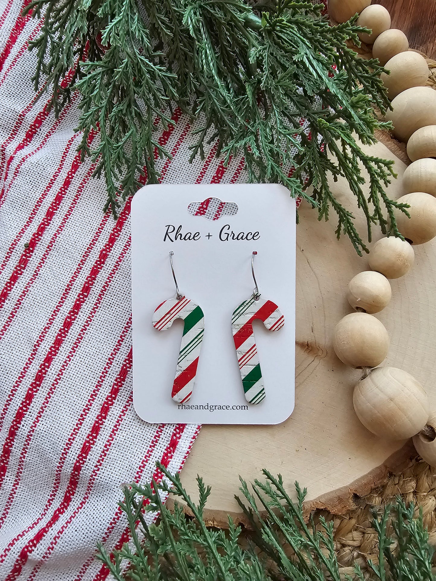 Green & Red Striped Candycane Earrings