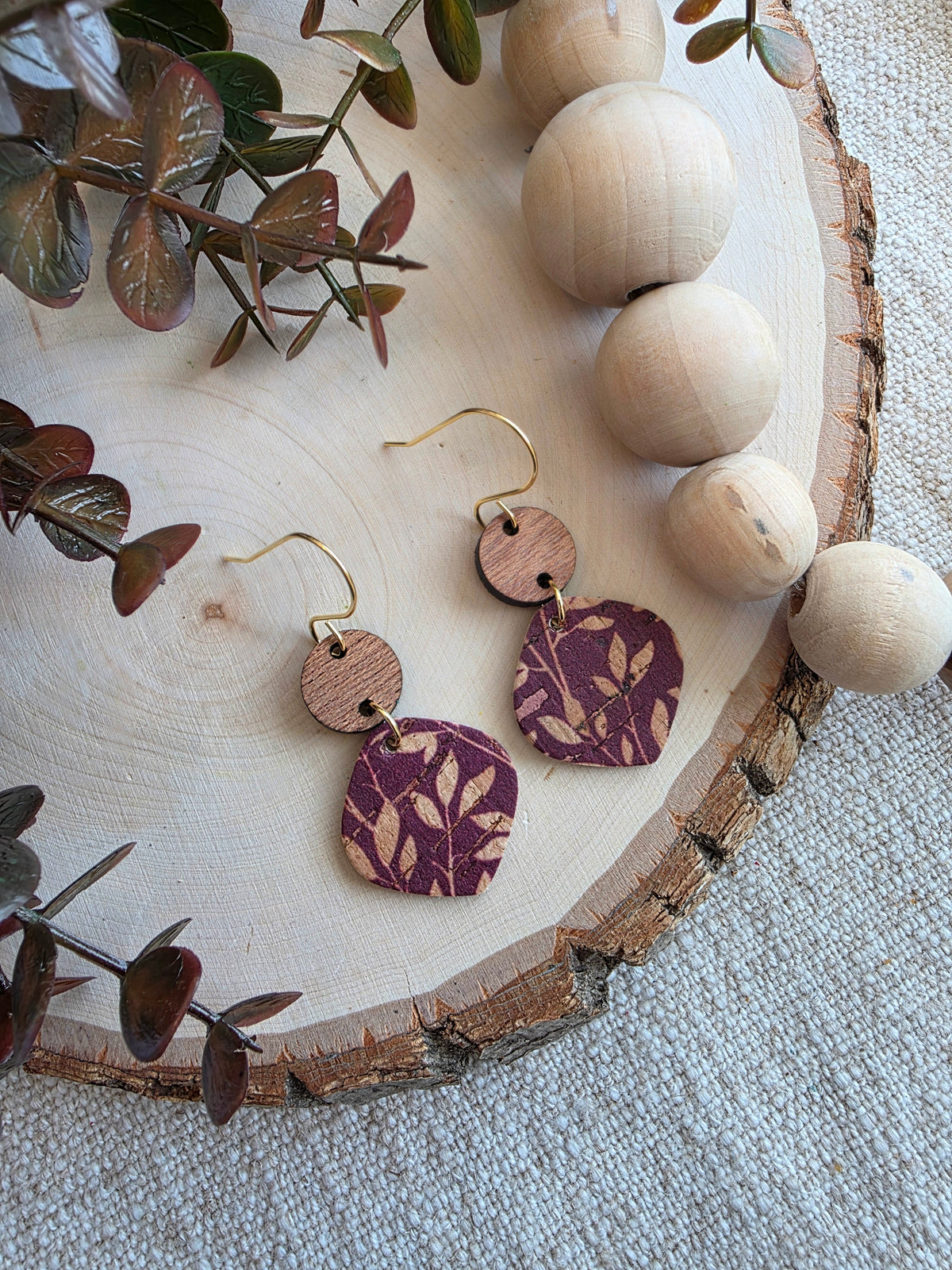 Burgundy Willow Rounded Petal Earring