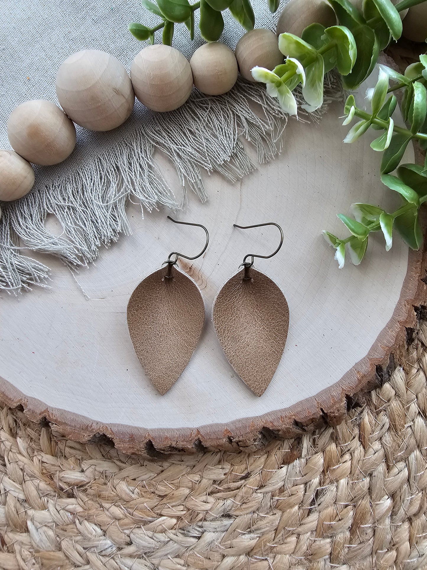 Camel Tan Pinched Petal Earrings - Small (2")