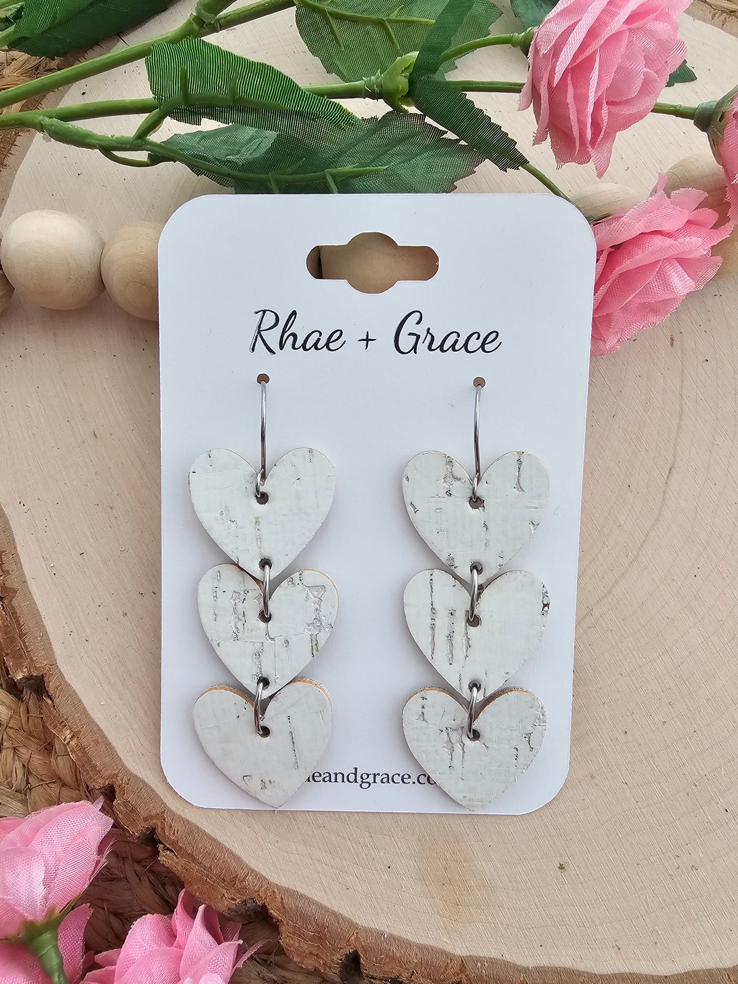 White Birch Stacked Heart Earrings