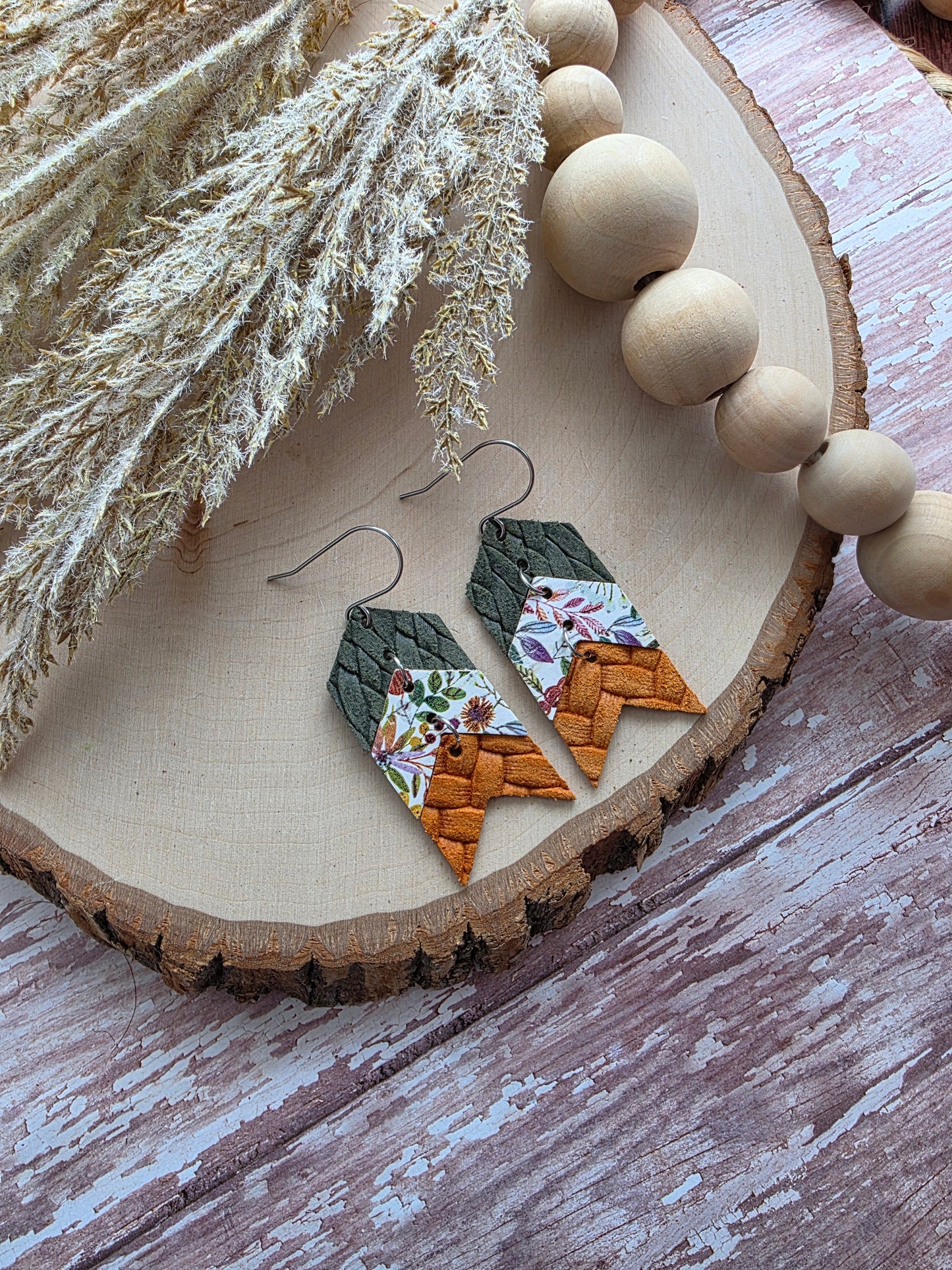 Autumn Floral Triple Chevron Arrow Earrings