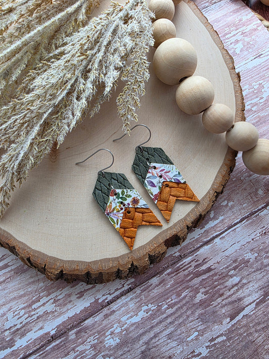 Autumn Floral Triple Chevron Arrow Earrings