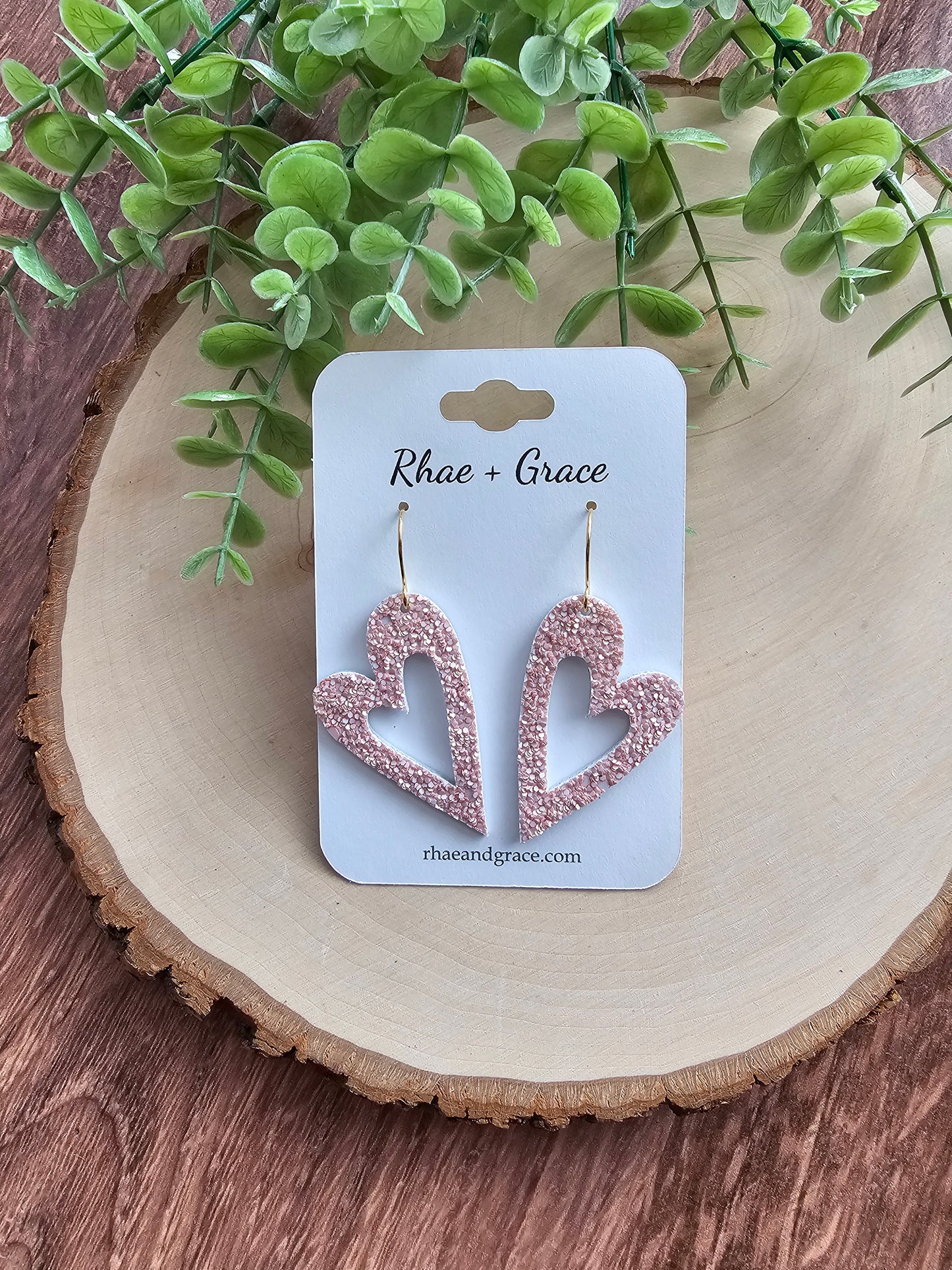 Soft Pink Glitter Open Heart Earrings