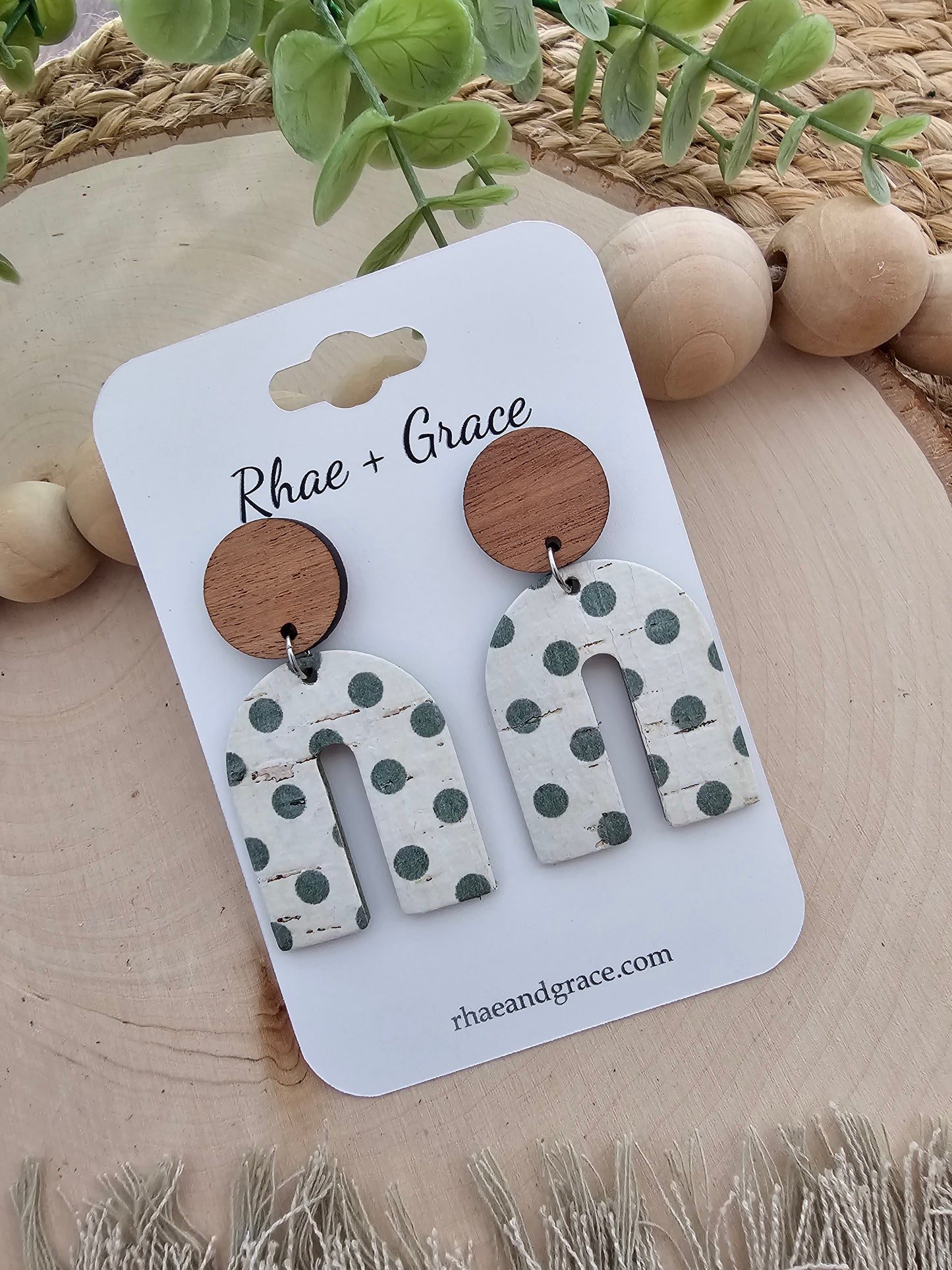 Sage Green Polka Dot Arch Earrings