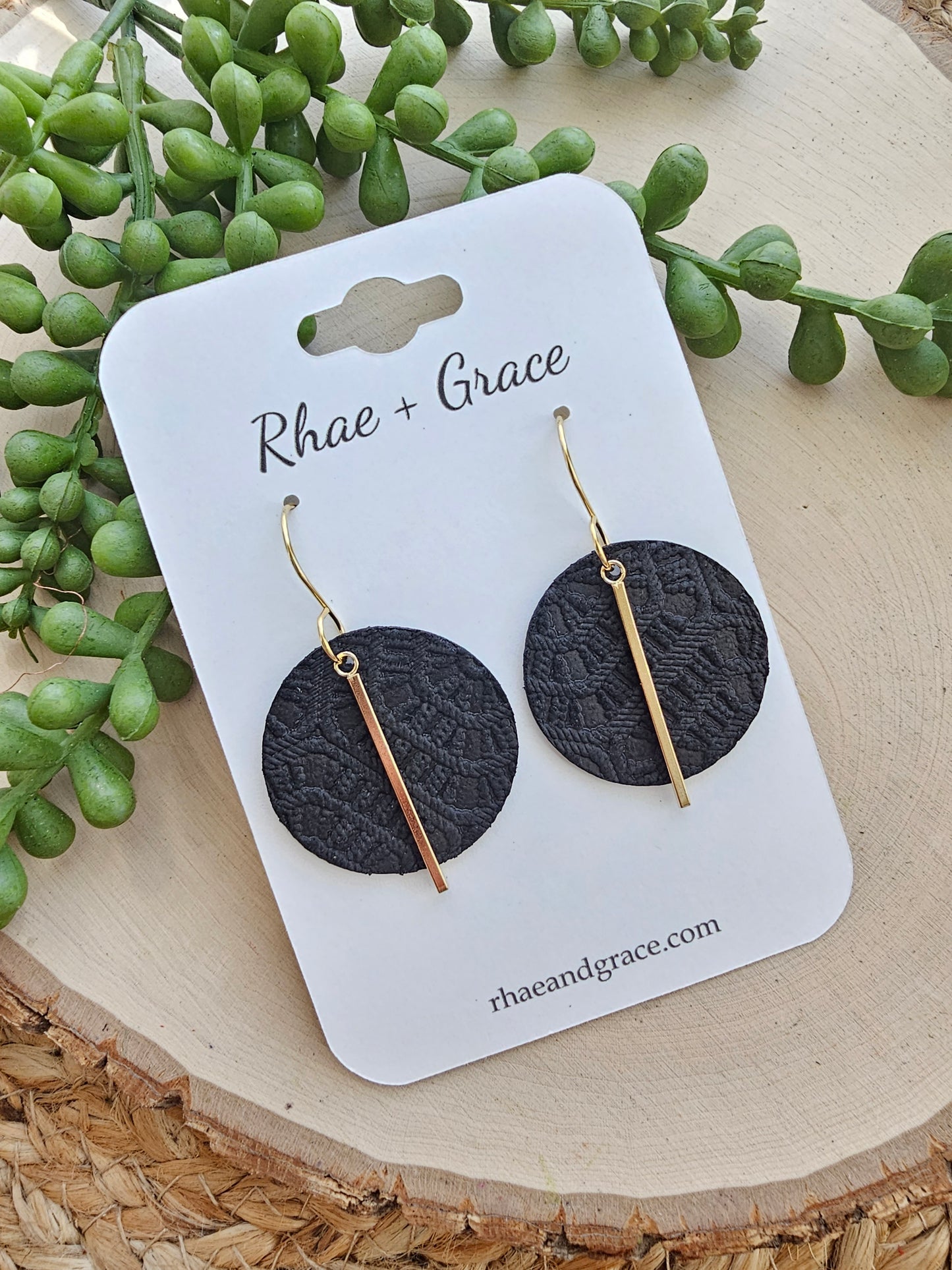 Black & Gold Embossed Circle Drop Earrings