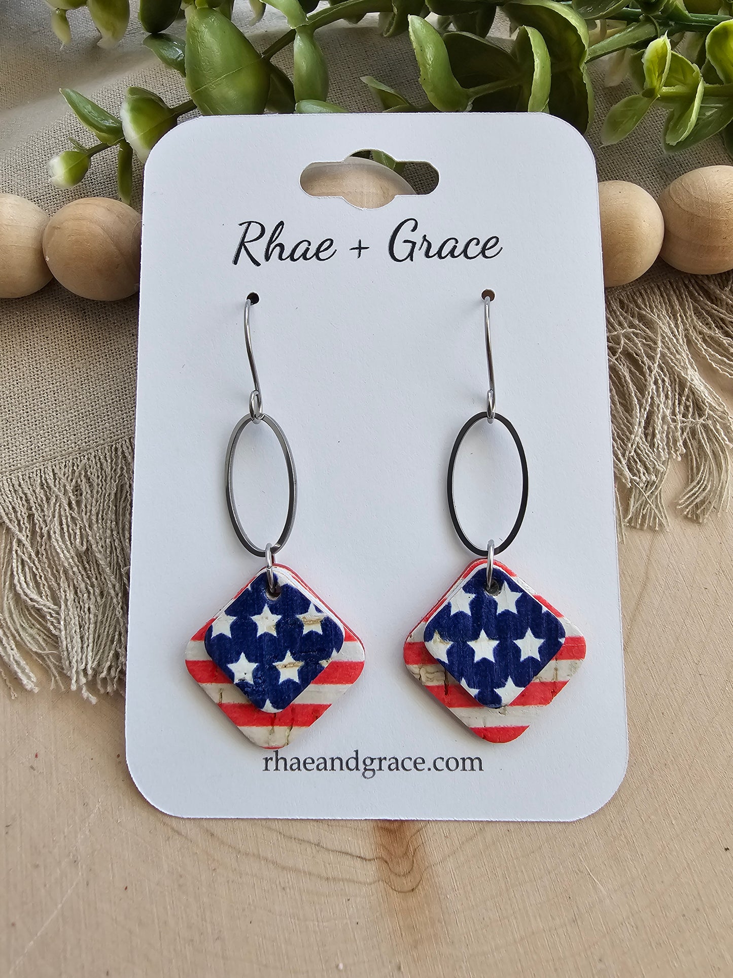 Stars & Stripes Dainty Diamond Drop Earrings