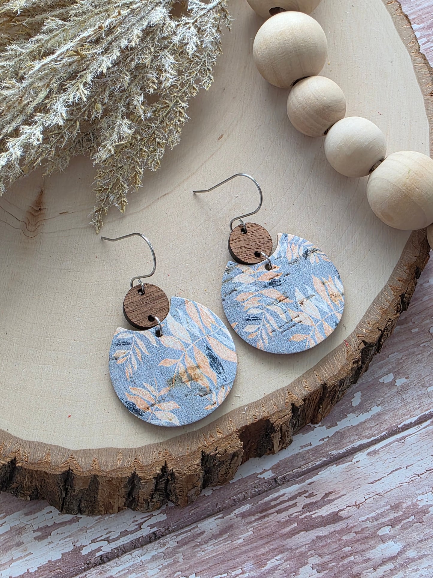 Dusty Blue Autumn Palms Circle Earrings