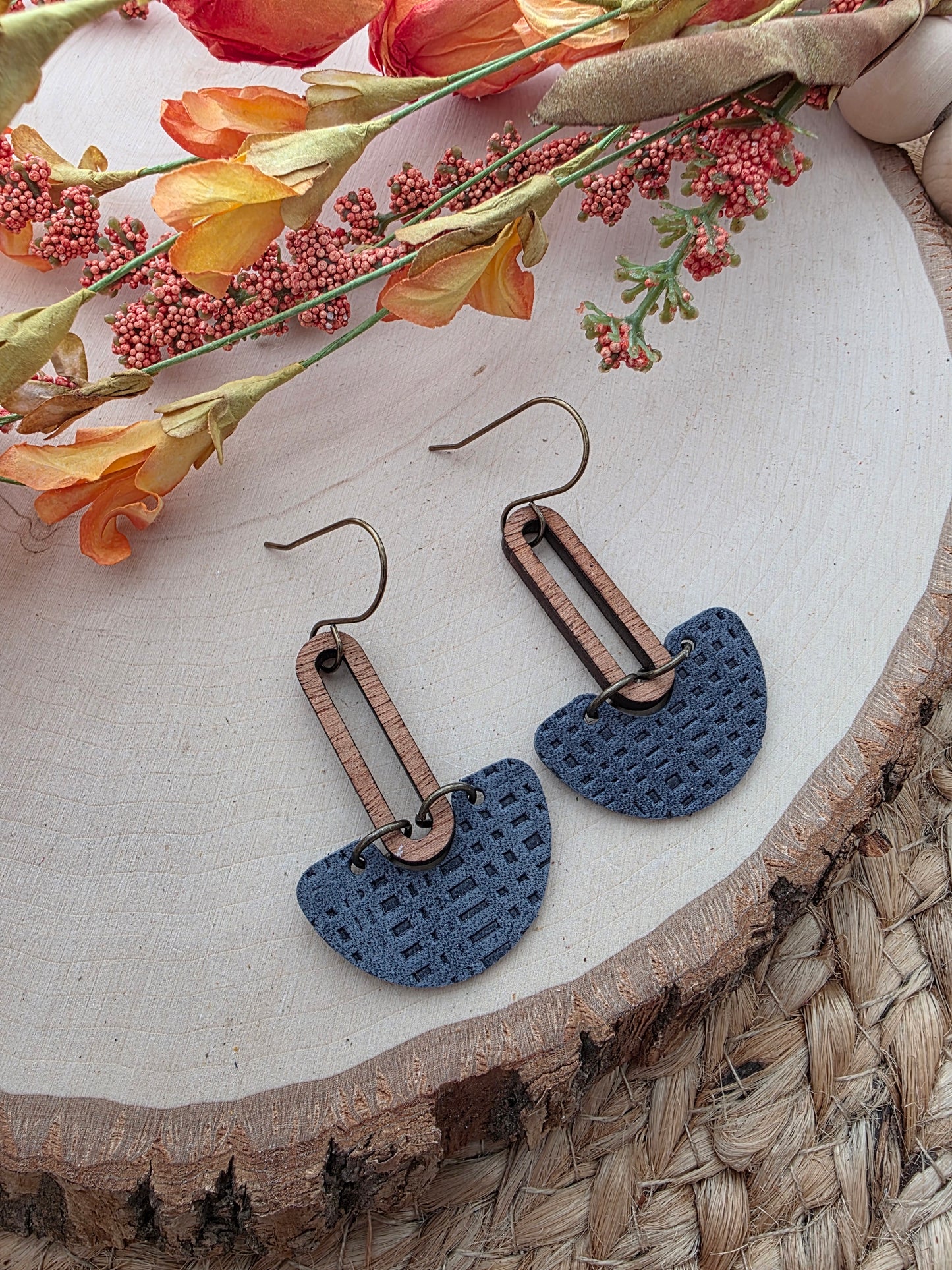 Navy Blue Arch Drop Earrings