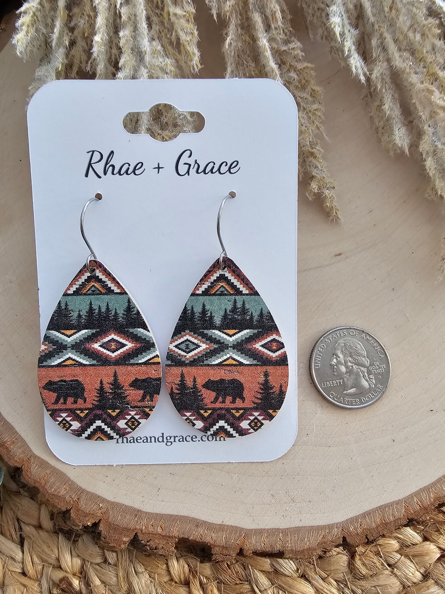 Tribal Bear Teardrop Earrings - Medium