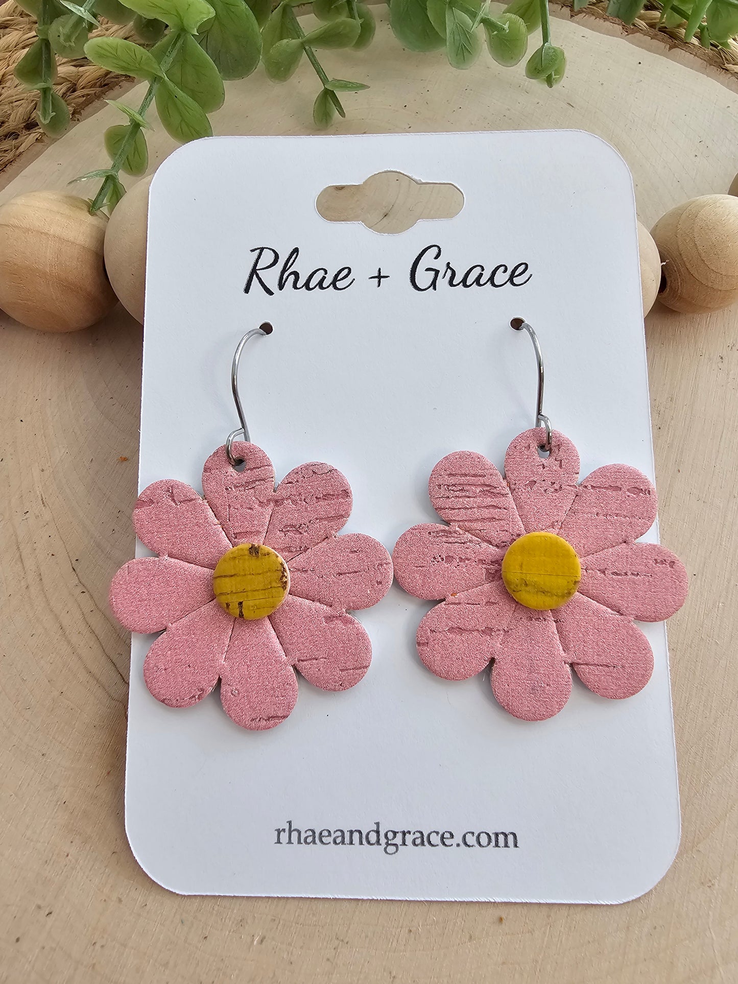 Pink Daisy Flower Earrings