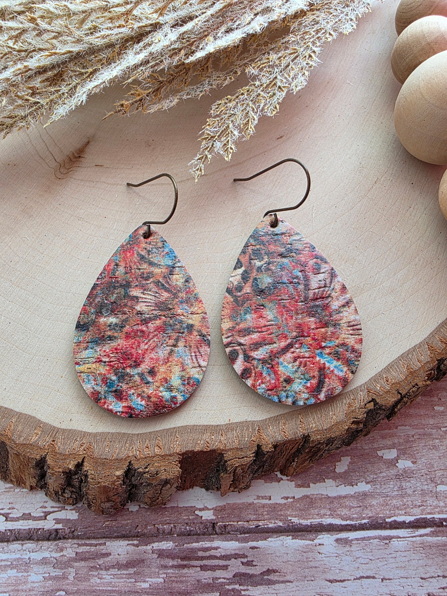 Rustic Autumn Dye Teardrop Earrings - Medium
