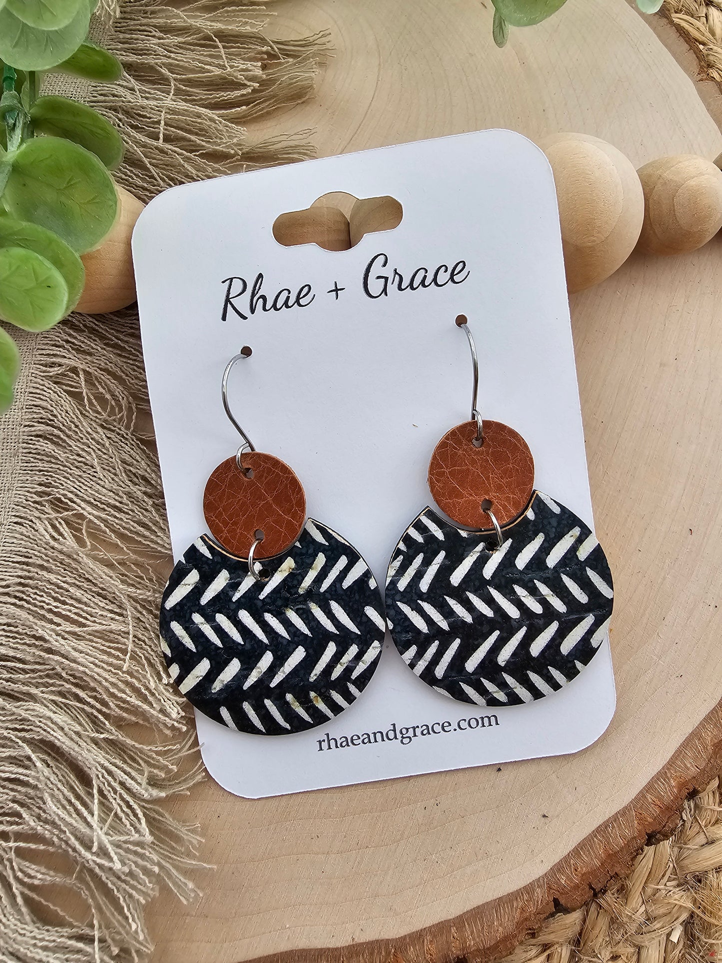 Black & White Broken Chevron Circle Earrings