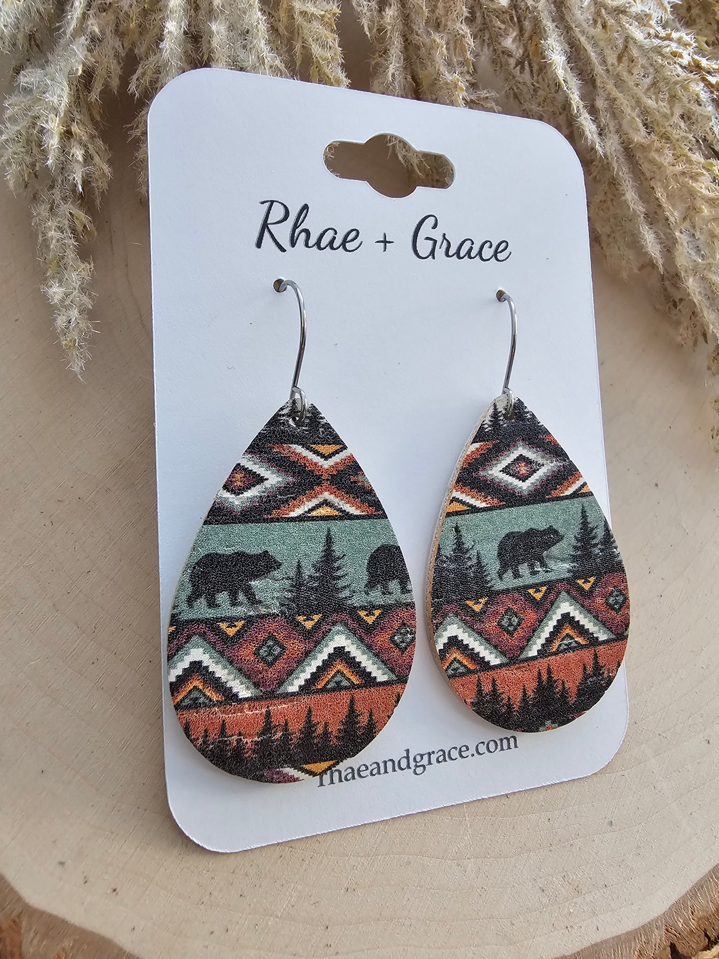 Tribal Bear Teardrop Earrings - Medium