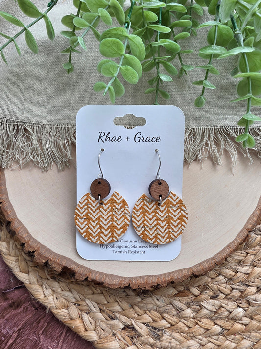 Mustard Boho Broken Chevron Circle Earrings