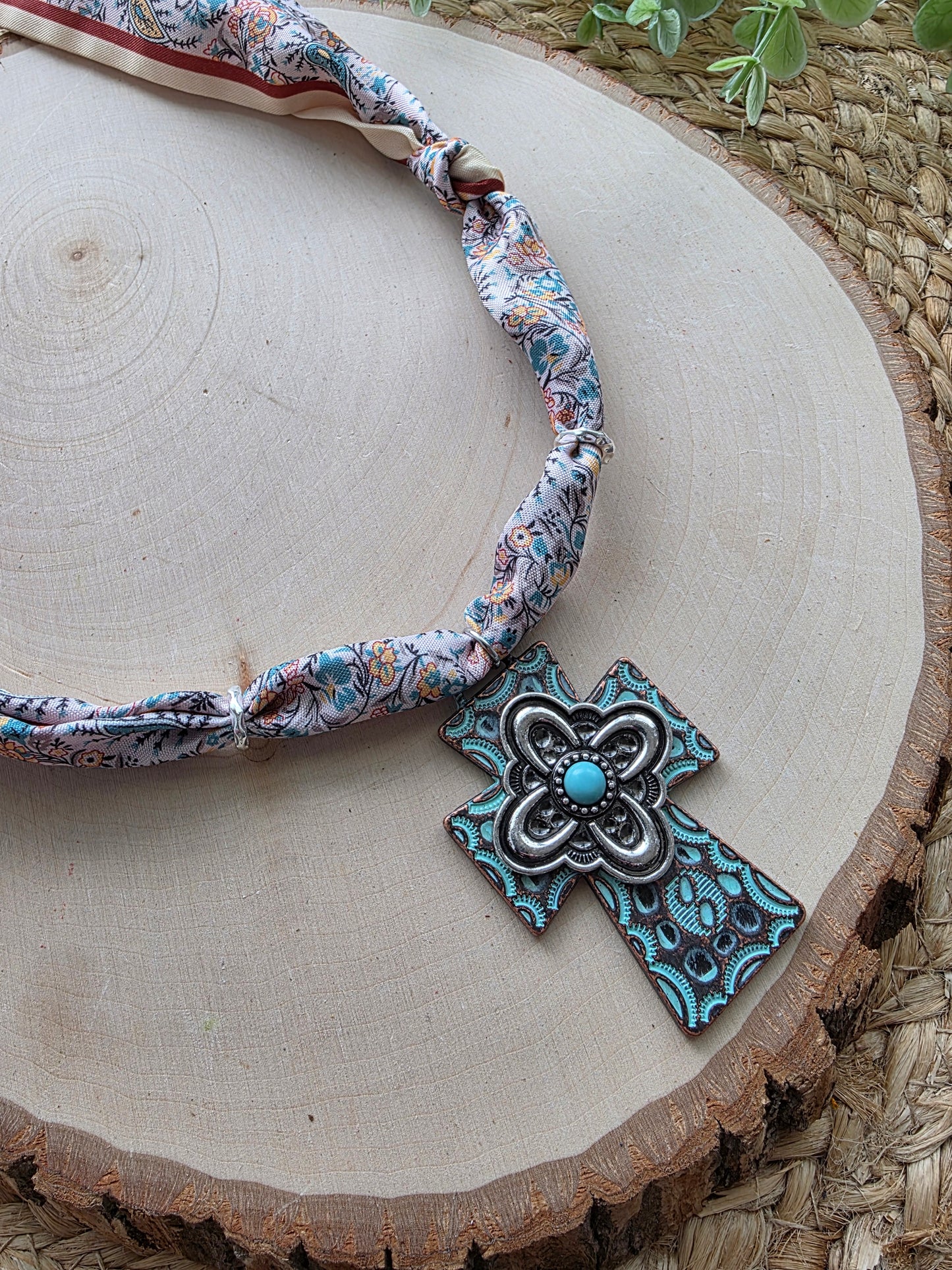 Rustic Cross Scarf Charm Necklace