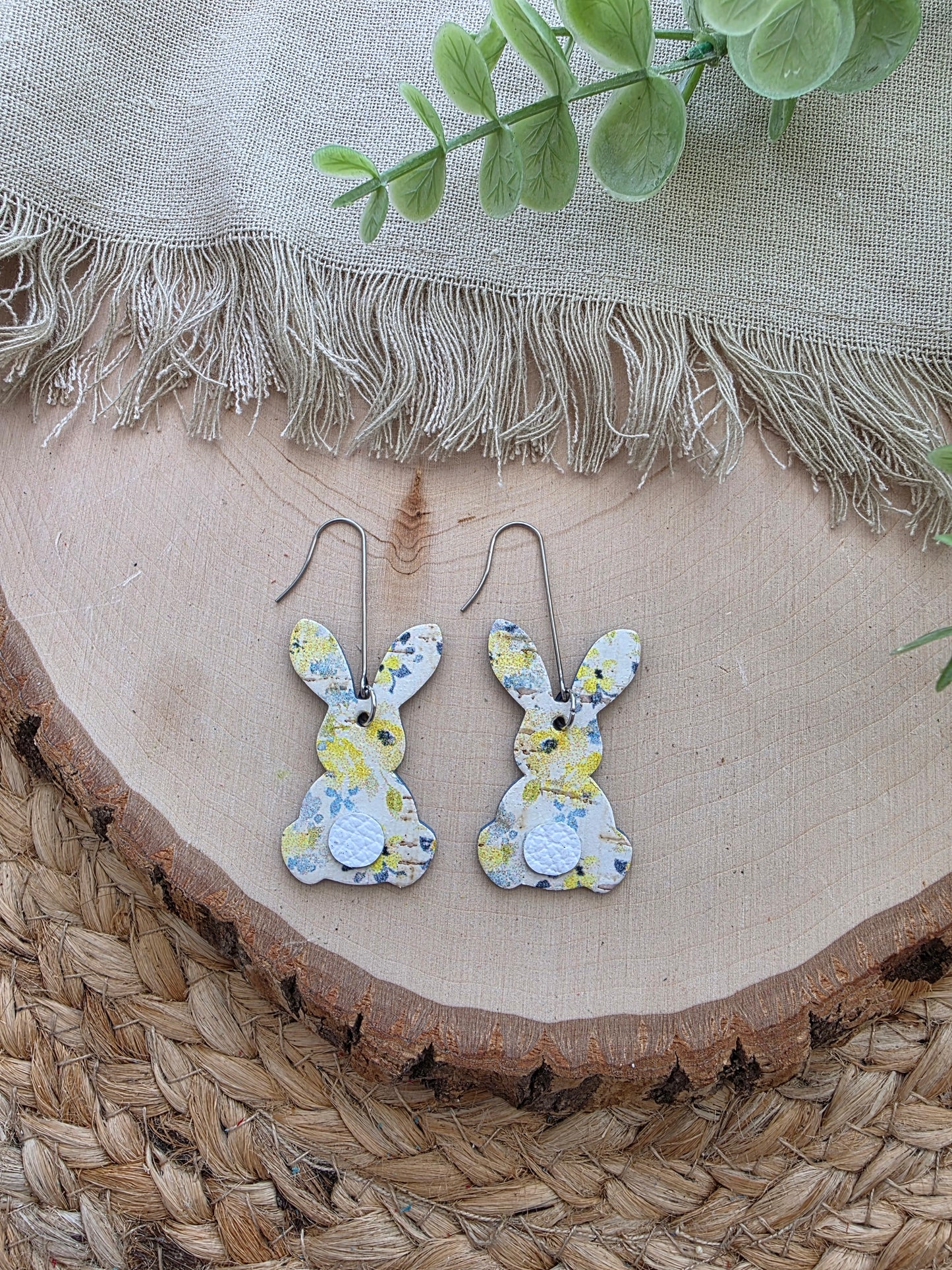 Yellow & Blue Floral Bunny Earrings