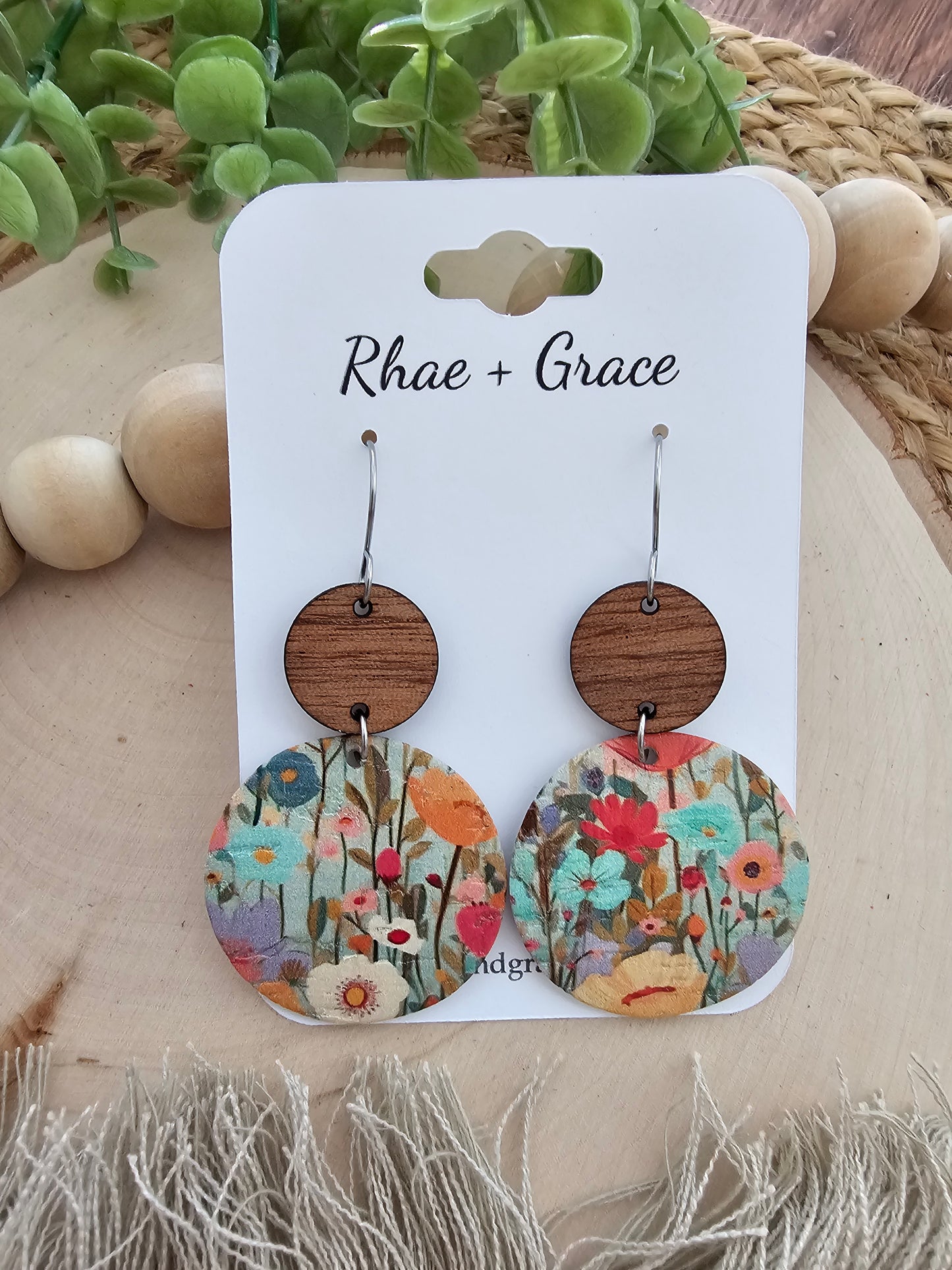 Colorful Wildflower Field Floral Circle Drop Earrings