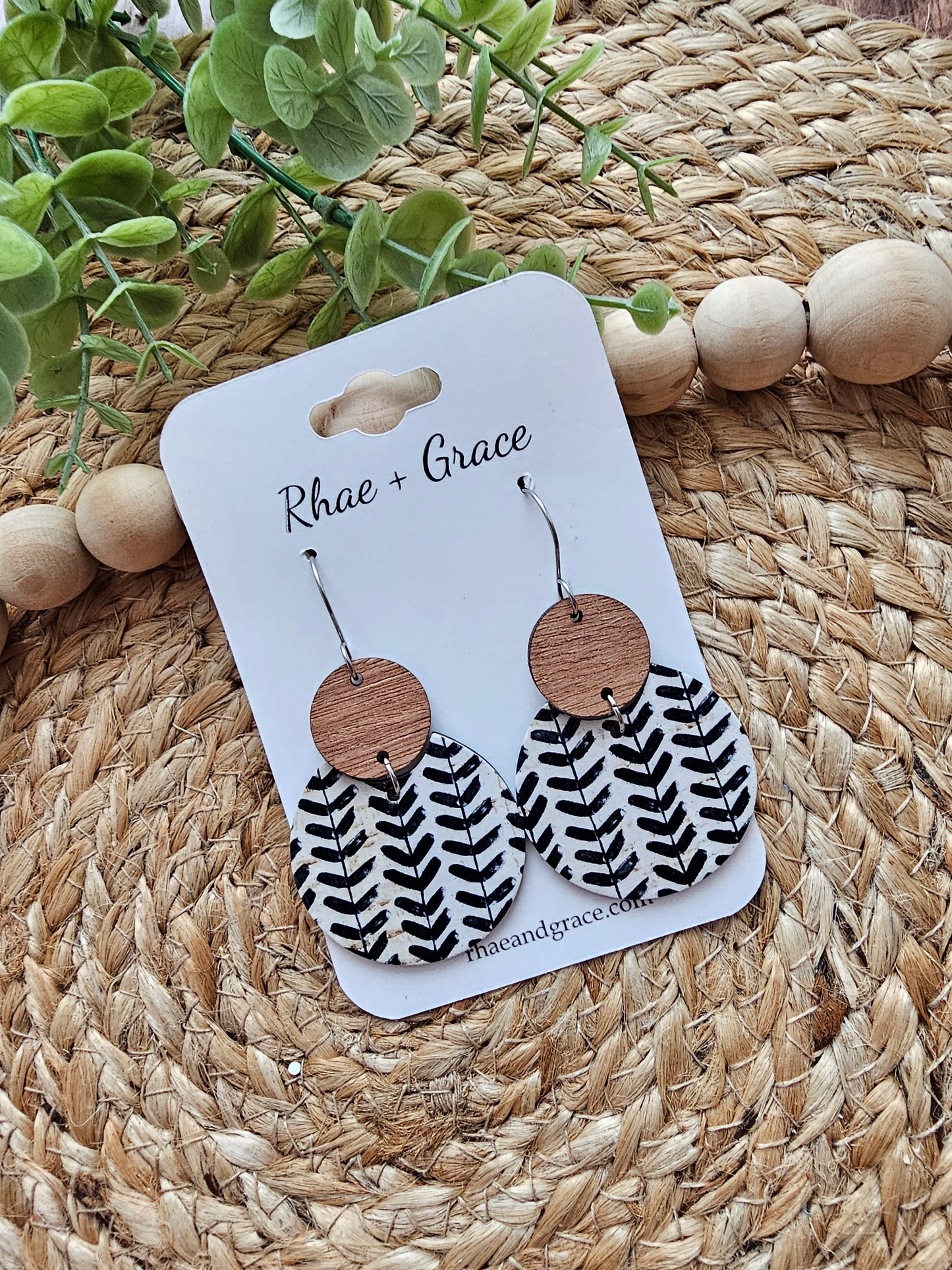 Black & White Stitch Circle Earrings