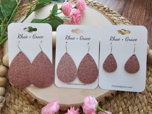 Rose Glitter Teardrop Earrings (3 sizes)